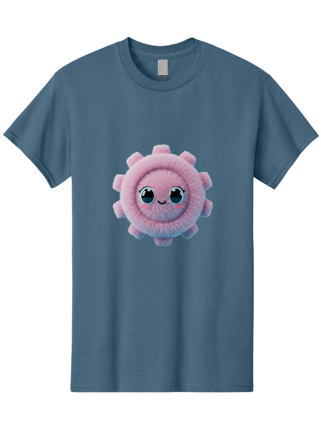 Pink-Fuzzy-Gear Men'S Graphic Tee, 100% Cotton, Comfortable Casual Summer Wear, Machine Washable, Cute Cartoon Character, Fluffy Virus, Pink And Purple Hues, Smiling Face, Big Eyes, Whimsical Design, Funny Illustration, Soft Texture, Bad429 11