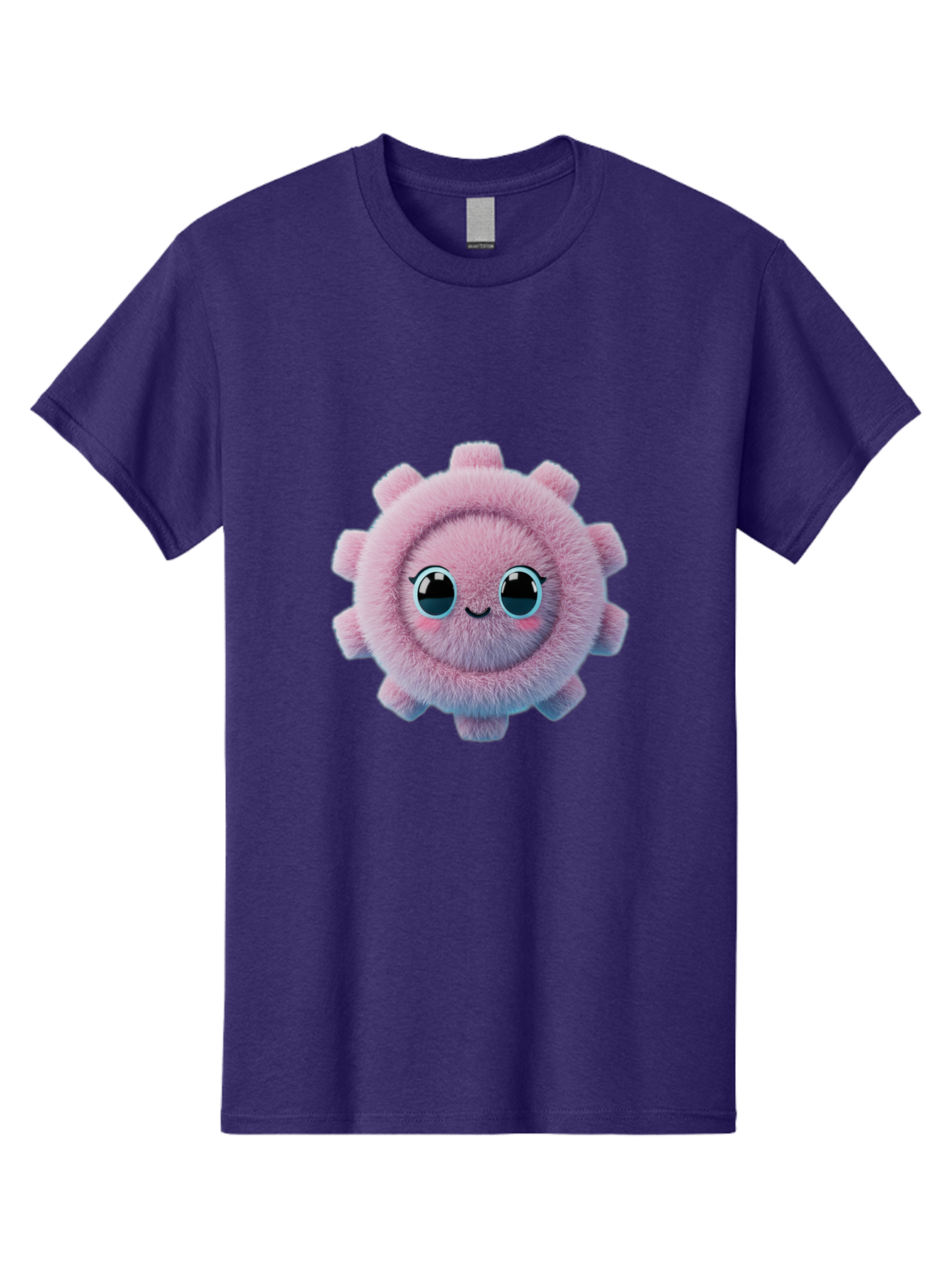 Pink-Fuzzy-Gear Men'S Graphic Tee, 100% Cotton, Comfortable Casual Summer Wear, Machine Washable, Cute Cartoon Character, Fluffy Virus, Pink And Purple Hues, Smiling Face, Big Eyes, Whimsical Design, Funny Illustration, Soft Texture, Bad429 13