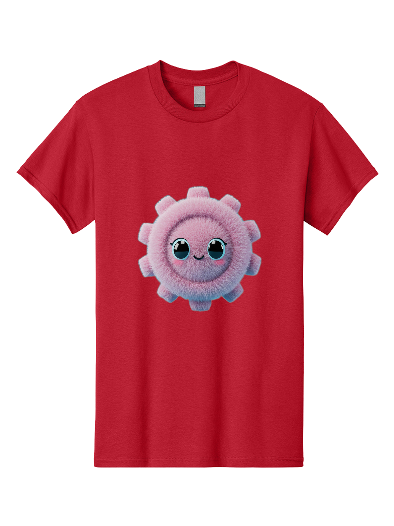 Pink-Fuzzy-Gear Men'S Graphic Tee, 100% Cotton, Comfortable Casual Summer Wear, Machine Washable, Cute Cartoon Character, Fluffy Virus, Pink And Purple Hues, Smiling Face, Big Eyes, Whimsical Design, Funny Illustration, Soft Texture, Bad429 4