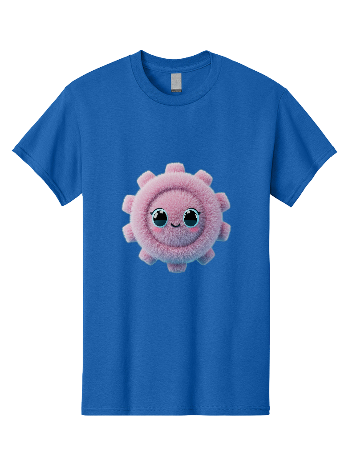 Pink-Fuzzy-Gear Men'S Graphic Tee, 100% Cotton, Comfortable Casual Summer Wear, Machine Washable, Cute Cartoon Character, Fluffy Virus, Pink And Purple Hues, Smiling Face, Big Eyes, Whimsical Design, Funny Illustration, Soft Texture, Bad429 15