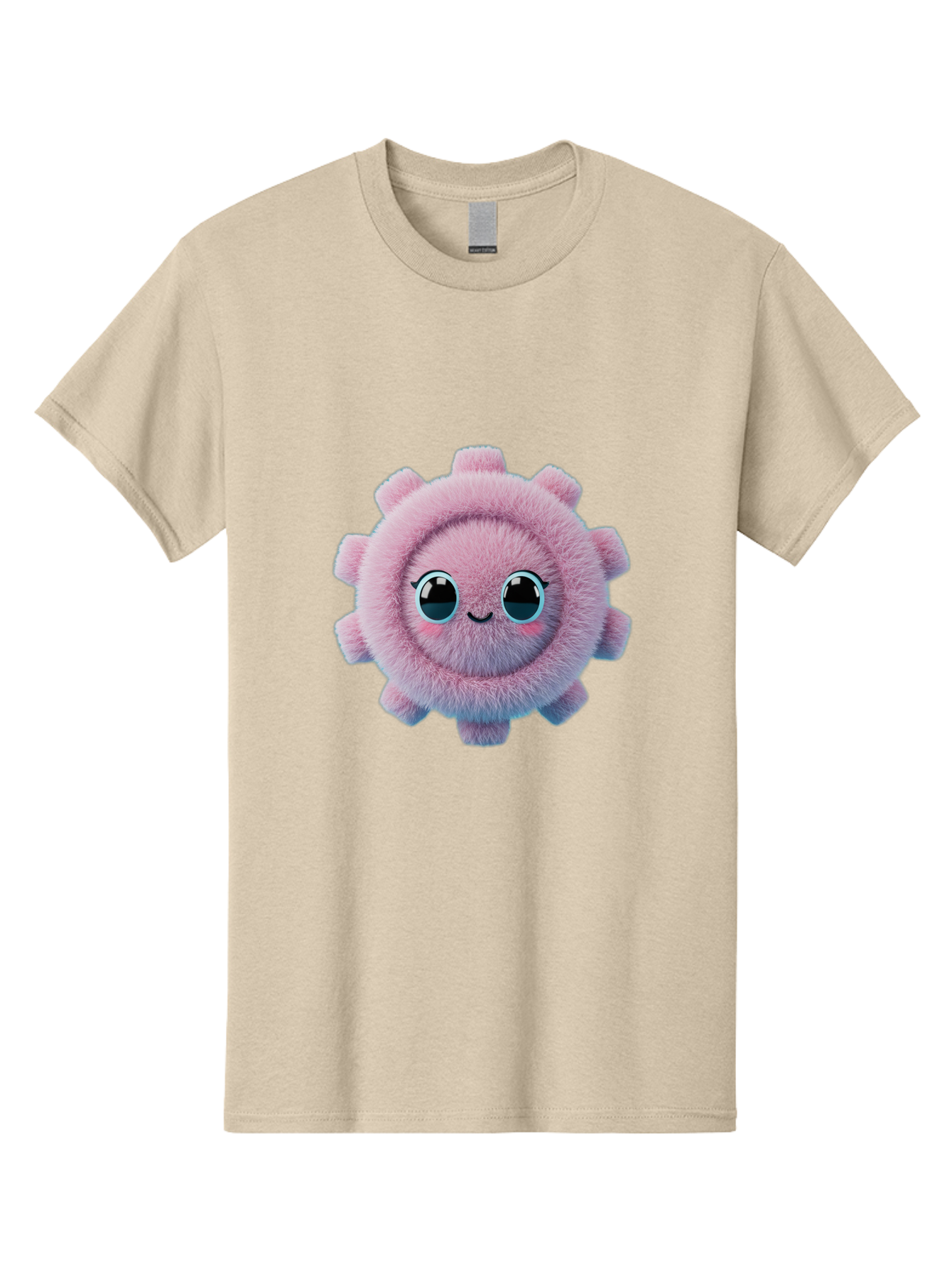 Pink-Fuzzy-Gear Men'S Graphic Tee, 100% Cotton, Comfortable Casual Summer Wear, Machine Washable, Cute Cartoon Character, Fluffy Virus, Pink And Purple Hues, Smiling Face, Big Eyes, Whimsical Design, Funny Illustration, Soft Texture, Bad429 10