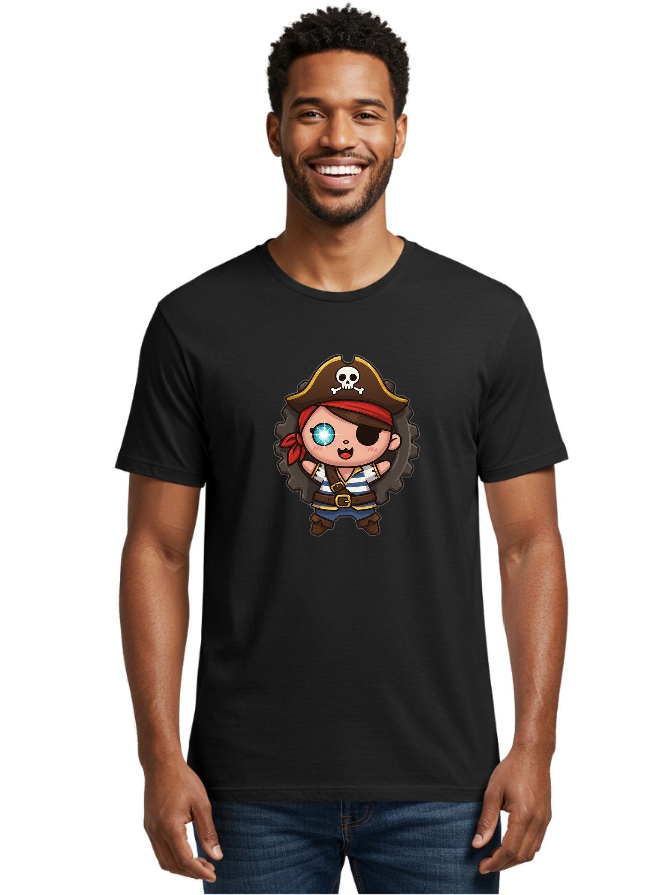 Pirate-Girl Men'S Graphic Tee, 100% Cotton, Comfortable Casual Summer Wear, Machine Washable, Cartoon Pirate Girl, Pirate Costume, Eye Patch, Pirate Hat, Skull And Crossbones, Treasure Hunt, Swashbuckling Adventure, Kawaii Pirate, Bad440 22