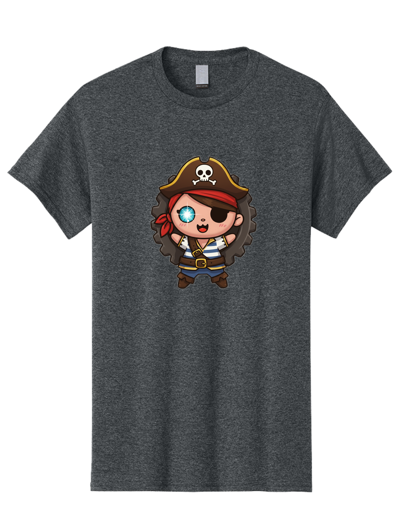 Pirate-Girl Men'S Graphic Tee, 100% Cotton, Comfortable Casual Summer Wear, Machine Washable, Cartoon Pirate Girl, Pirate Costume, Eye Patch, Pirate Hat, Skull And Crossbones, Treasure Hunt, Swashbuckling Adventure, Kawaii Pirate, Bad440 2