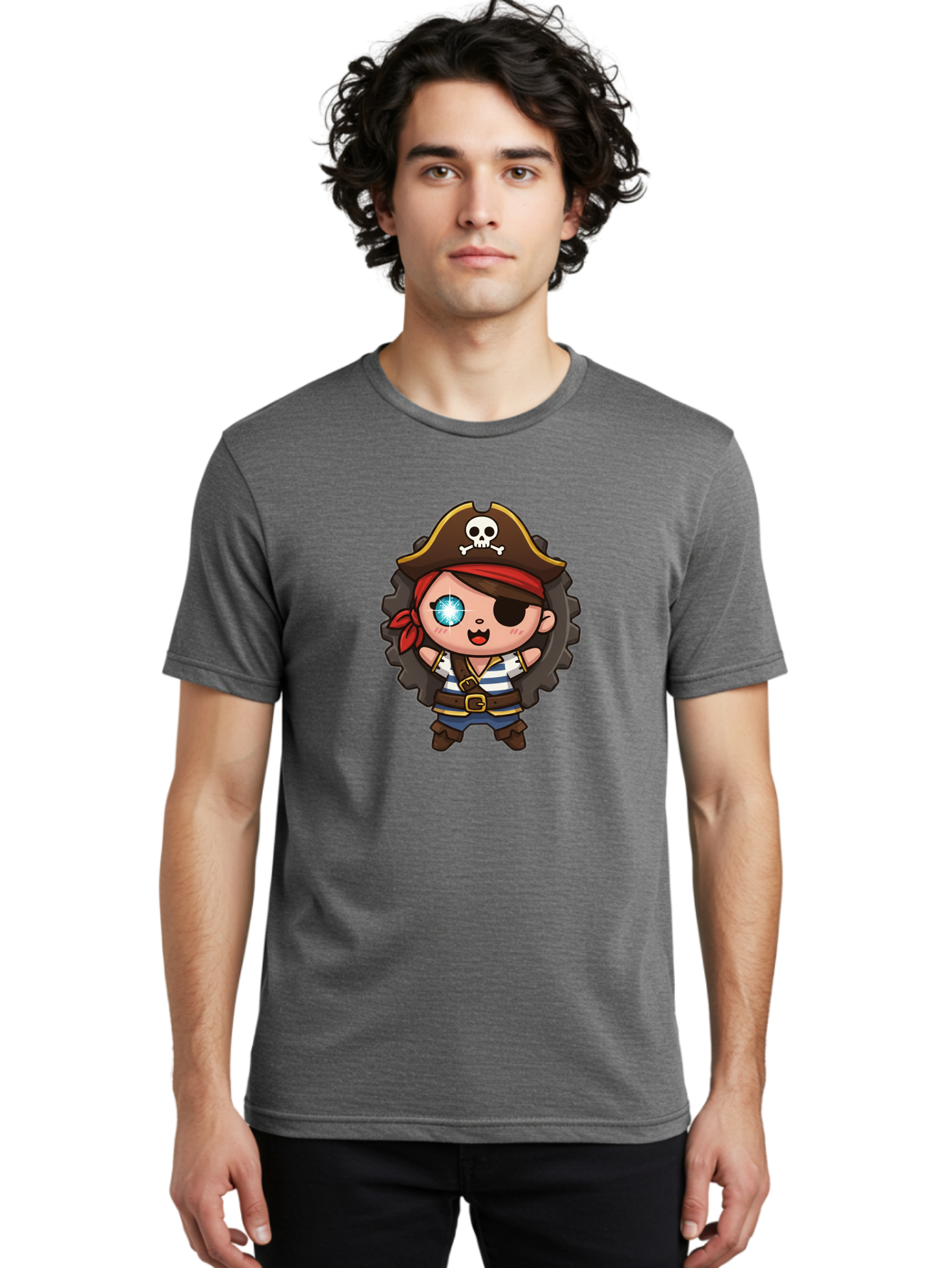 Pirate-Girl Men'S Graphic Tee, 100% Cotton, Comfortable Casual Summer Wear, Machine Washable, Cartoon Pirate Girl, Pirate Costume, Eye Patch, Pirate Hat, Skull And Crossbones, Treasure Hunt, Swashbuckling Adventure, Kawaii Pirate, Bad440 24