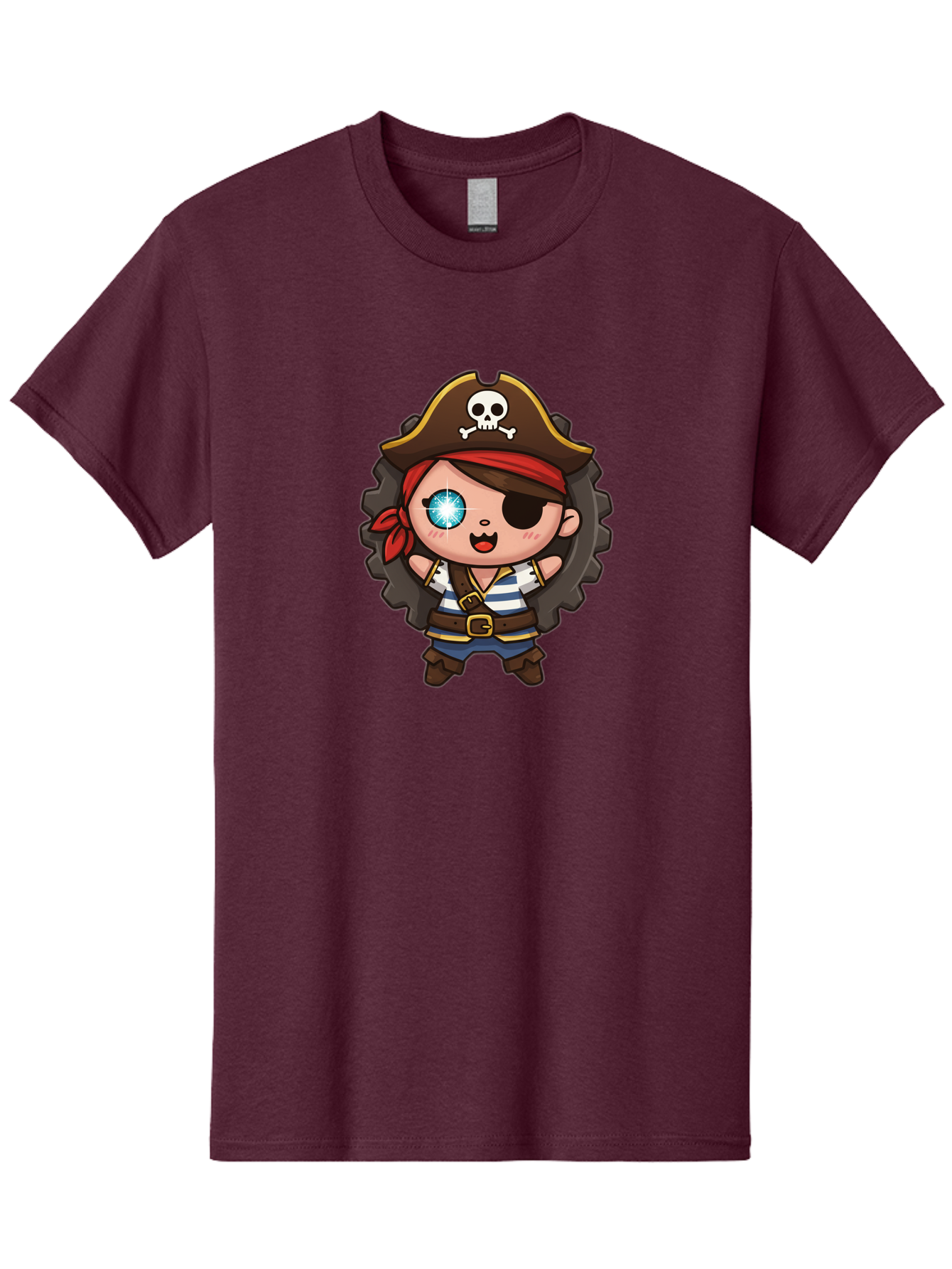 Pirate-Girl Men'S Graphic Tee, 100% Cotton, Comfortable Casual Summer Wear, Machine Washable, Cartoon Pirate Girl, Pirate Costume, Eye Patch, Pirate Hat, Skull And Crossbones, Treasure Hunt, Swashbuckling Adventure, Kawaii Pirate, Bad440 15