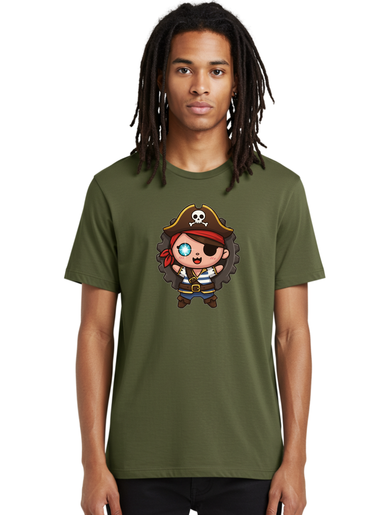 Pirate-Girl Men'S Graphic Tee, 100% Cotton, Comfortable Casual Summer Wear, Machine Washable, Cartoon Pirate Girl, Pirate Costume, Eye Patch, Pirate Hat, Skull And Crossbones, Treasure Hunt, Swashbuckling Adventure, Kawaii Pirate, Bad440 23