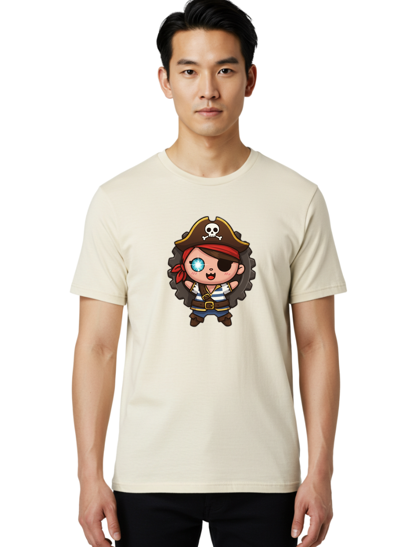 Pirate-Girl Men'S Graphic Tee, 100% Cotton, Comfortable Casual Summer Wear, Machine Washable, Cartoon Pirate Girl, Pirate Costume, Eye Patch, Pirate Hat, Skull And Crossbones, Treasure Hunt, Swashbuckling Adventure, Kawaii Pirate, Bad440 20