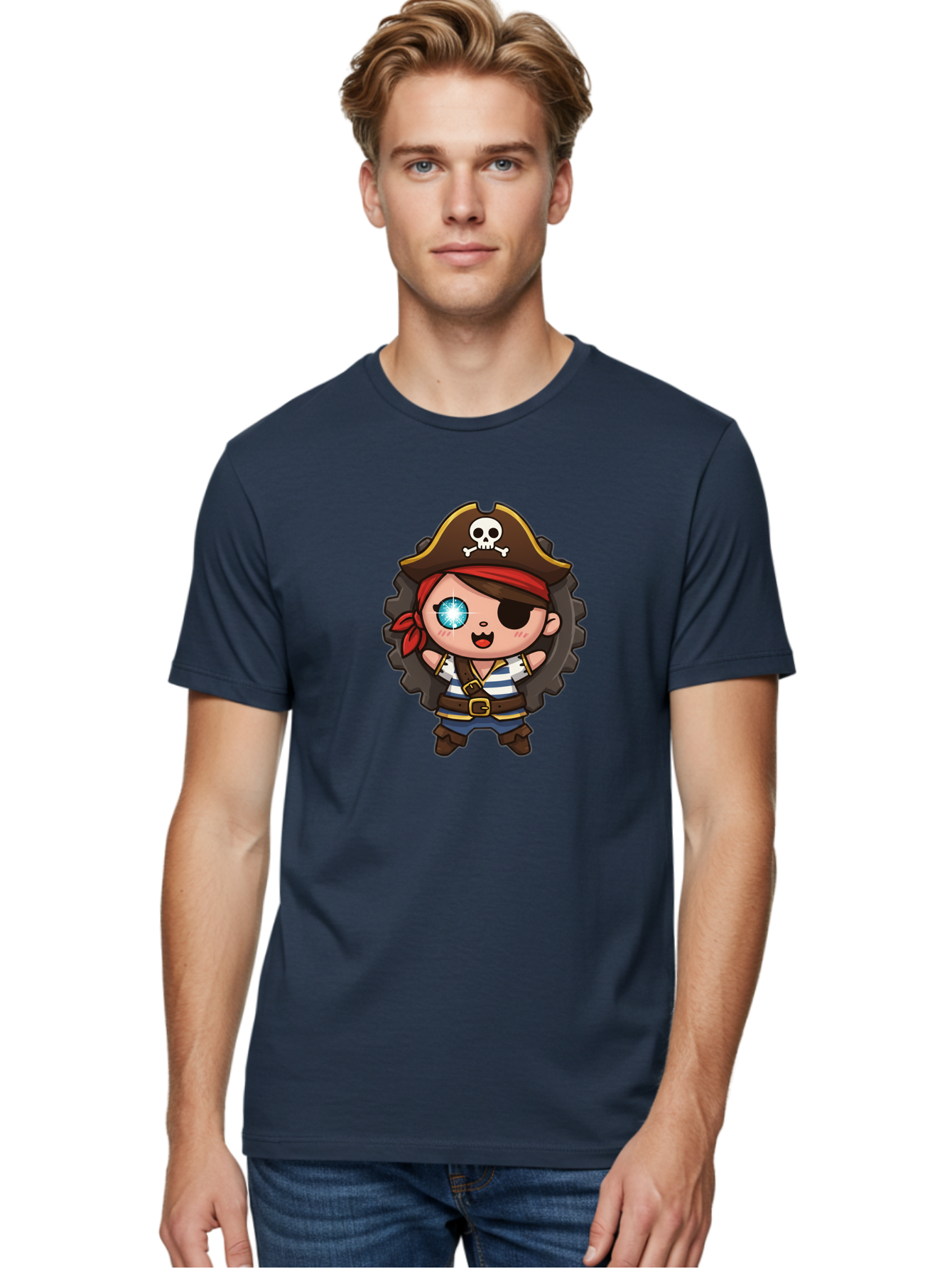 Pirate-Girl Men'S Graphic Tee, 100% Cotton, Comfortable Casual Summer Wear, Machine Washable, Cartoon Pirate Girl, Pirate Costume, Eye Patch, Pirate Hat, Skull And Crossbones, Treasure Hunt, Swashbuckling Adventure, Kawaii Pirate, Bad440 28