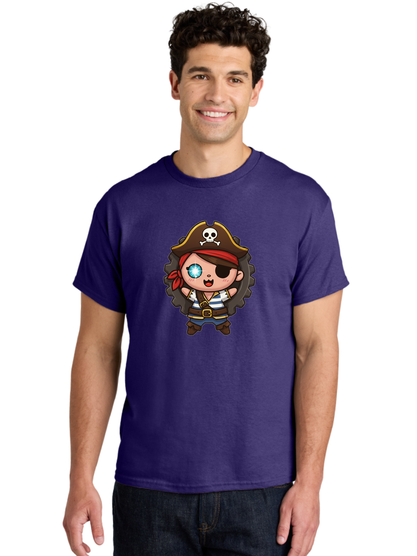 Pirate-Girl Men'S Graphic Tee, 100% Cotton, Comfortable Casual Summer Wear, Machine Washable, Cartoon Pirate Girl, Pirate Costume, Eye Patch, Pirate Hat, Skull And Crossbones, Treasure Hunt, Swashbuckling Adventure, Kawaii Pirate, Bad440 25