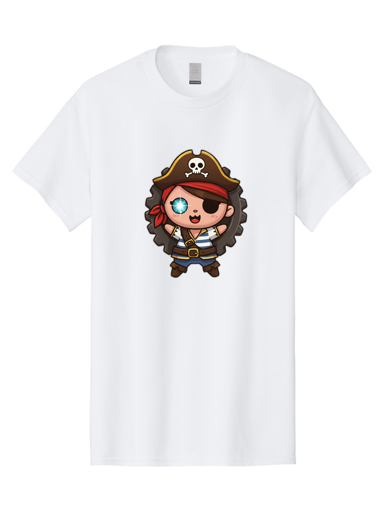 Pirate-Girl Men'S Graphic Tee, 100% Cotton, Comfortable Casual Summer Wear, Machine Washable, Cartoon Pirate Girl, Pirate Costume, Eye Patch, Pirate Hat, Skull And Crossbones, Treasure Hunt, Swashbuckling Adventure, Kawaii Pirate, Bad440 4