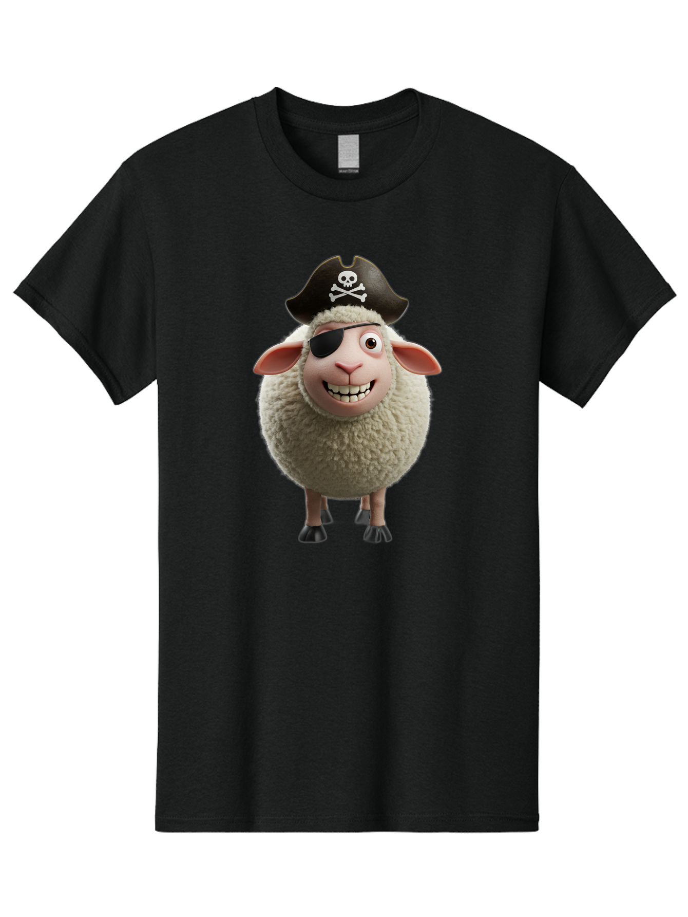 Pirate-Sheep Men'S Graphic Tee, 100% Cotton, Comfortable Casual Summer Wear, Machine Washable, Cartoon Sheep, Pirate Costume, Eye Patch, Skull And Crossbones Hat, Fluffy Sheep, Playful Character, Animated Animal, Pirate Sheep Character, Bad441 4