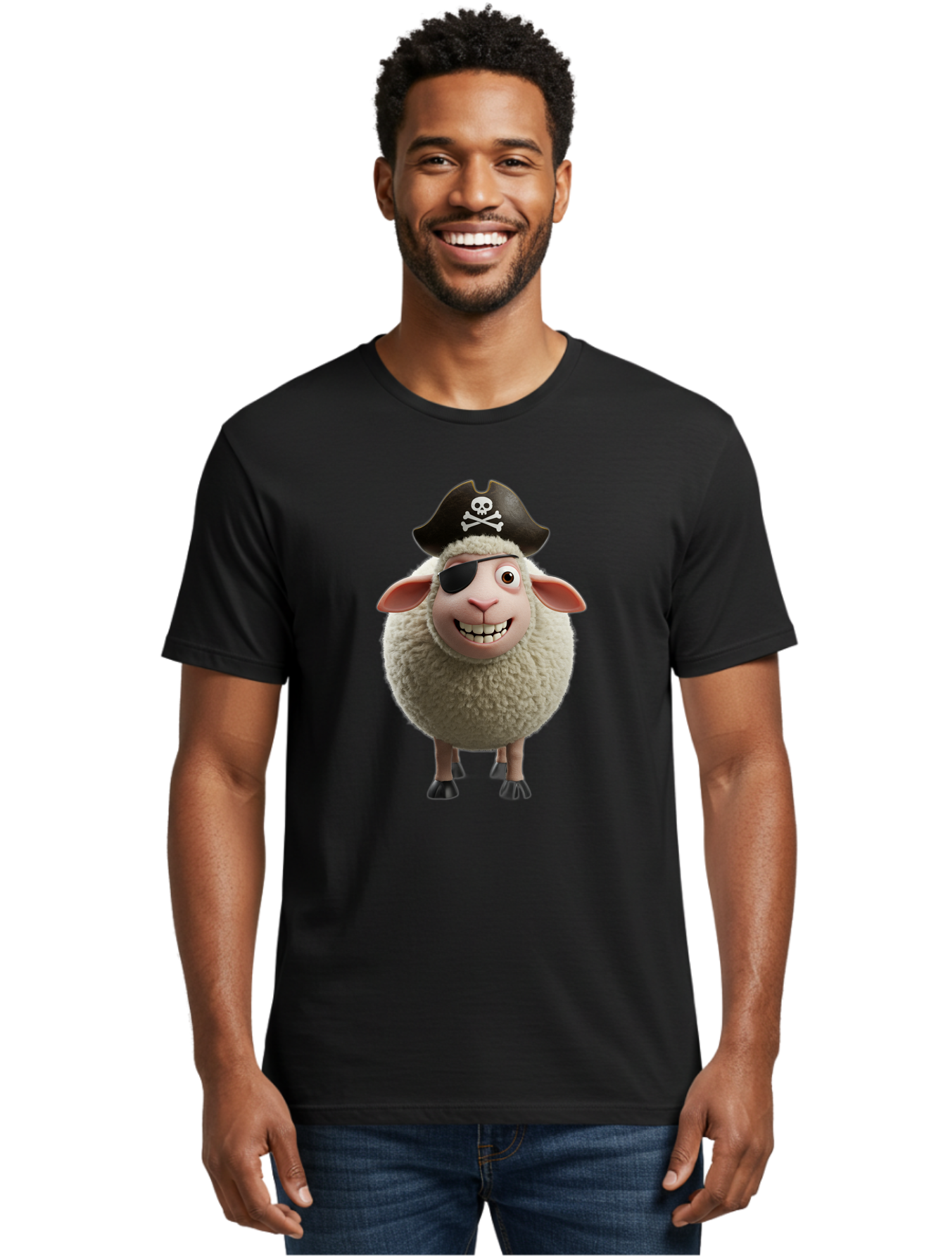 Pirate-Sheep Men'S Graphic Tee, 100% Cotton, Comfortable Casual Summer Wear, Machine Washable, Cartoon Sheep, Pirate Costume, Eye Patch, Skull And Crossbones Hat, Fluffy Sheep, Playful Character, Animated Animal, Pirate Sheep Character, Bad441 19