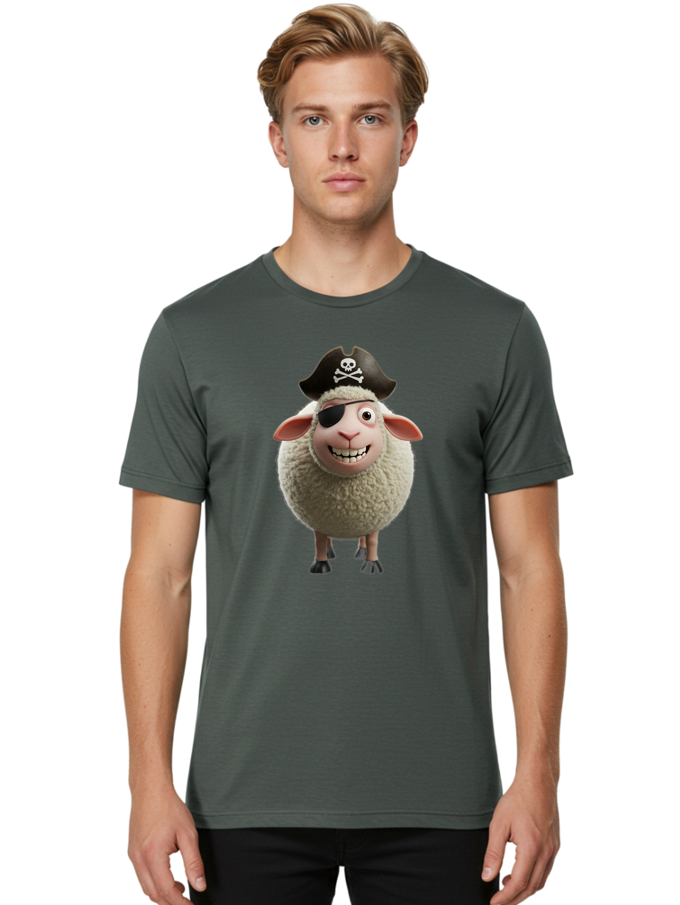Pirate-Sheep Men'S Graphic Tee, 100% Cotton, Comfortable Casual Summer Wear, Machine Washable, Cartoon Sheep, Pirate Costume, Eye Patch, Skull And Crossbones Hat, Fluffy Sheep, Playful Character, Animated Animal, Pirate Sheep Character, Bad441 29
