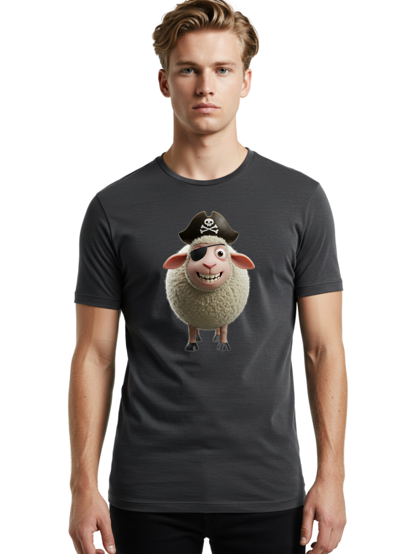 Pirate-Sheep Men'S Graphic Tee, 100% Cotton, Comfortable Casual Summer Wear, Machine Washable, Cartoon Sheep, Pirate Costume, Eye Patch, Skull And Crossbones Hat, Fluffy Sheep, Playful Character, Animated Animal, Pirate Sheep Character, Bad441 22
