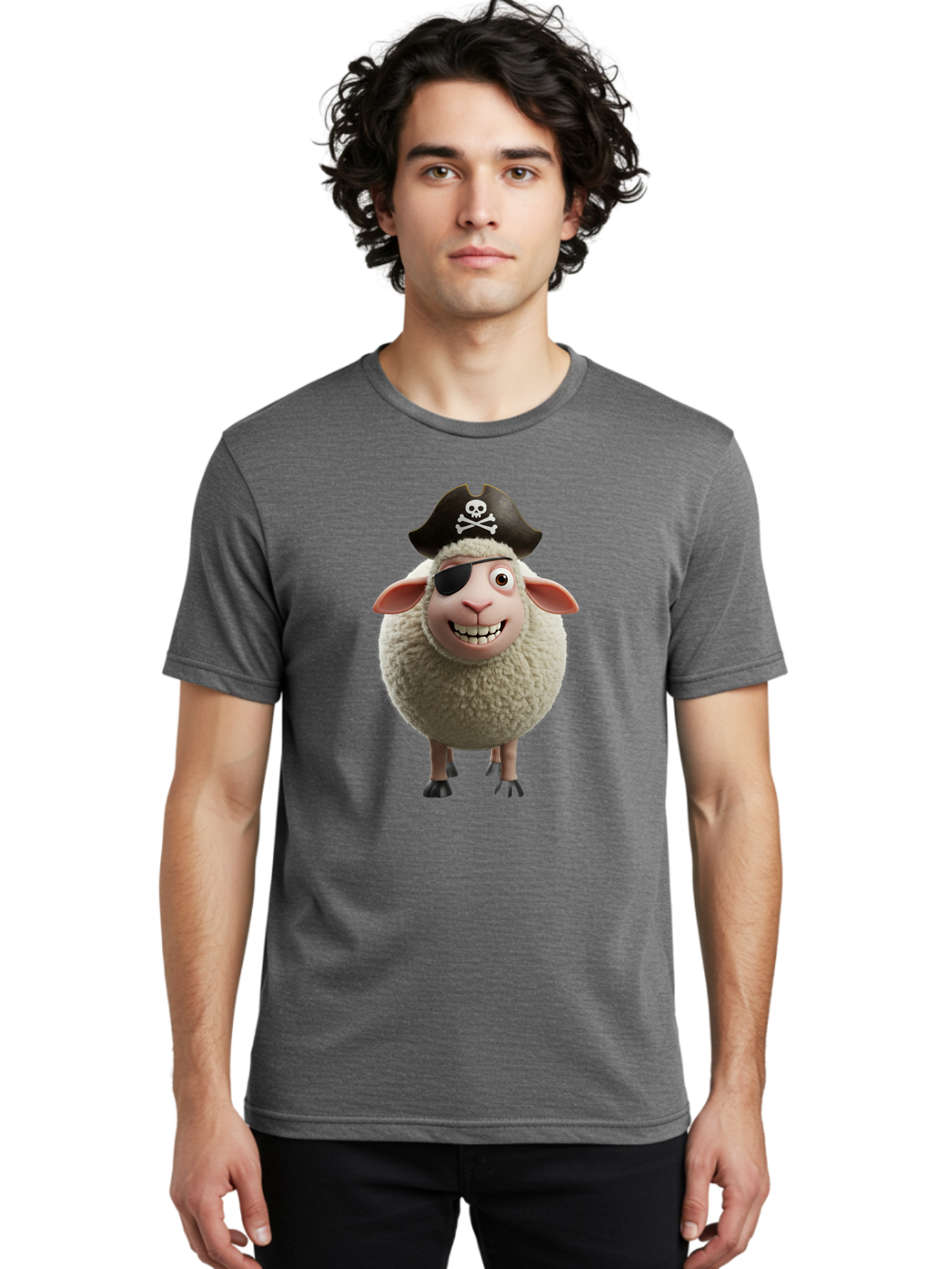 Pirate-Sheep Men'S Graphic Tee, 100% Cotton, Comfortable Casual Summer Wear, Machine Washable, Cartoon Sheep, Pirate Costume, Eye Patch, Skull And Crossbones Hat, Fluffy Sheep, Playful Character, Animated Animal, Pirate Sheep Character, Bad441 18