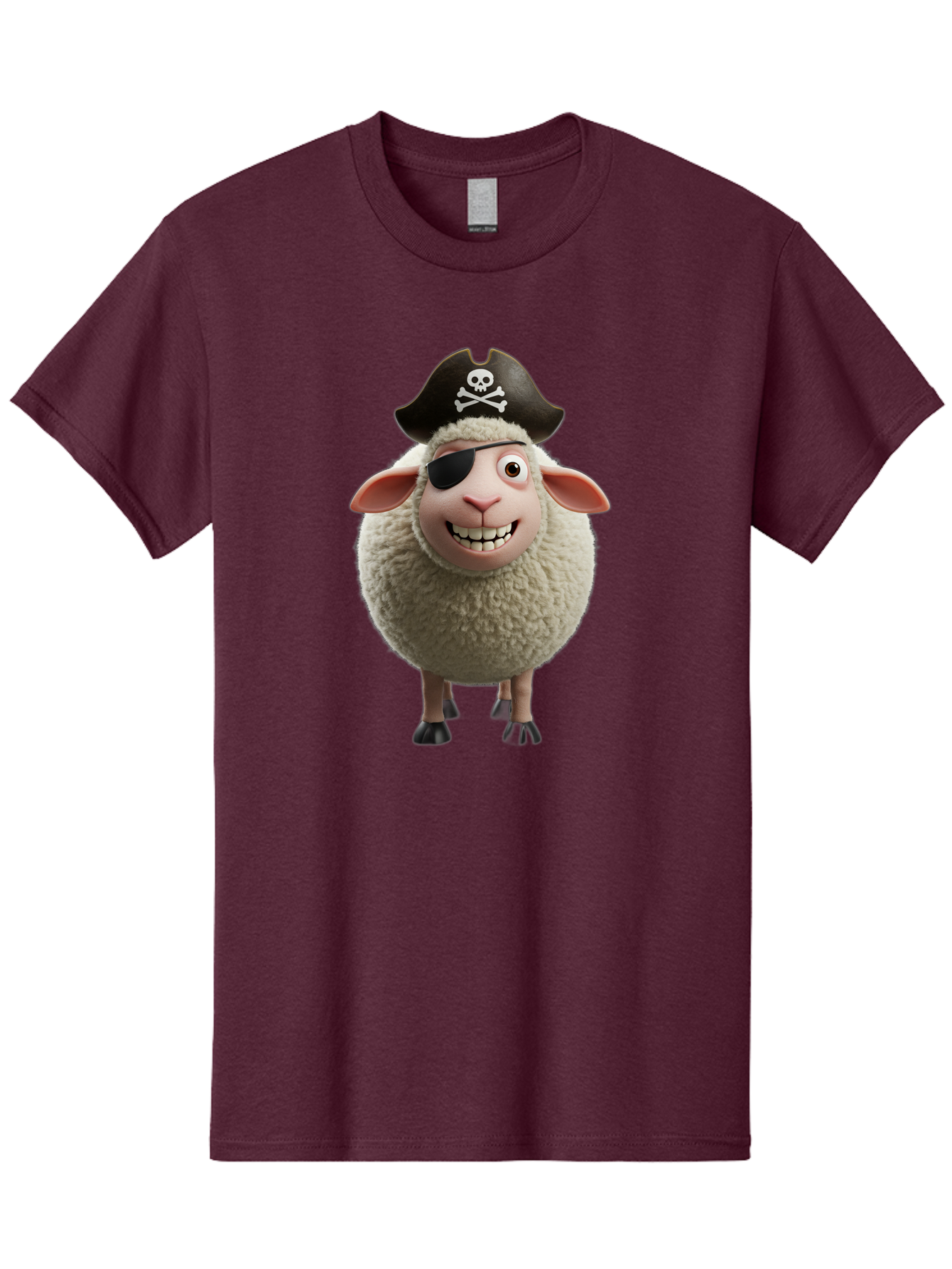 Pirate-Sheep Men'S Graphic Tee, 100% Cotton, Comfortable Casual Summer Wear, Machine Washable, Cartoon Sheep, Pirate Costume, Eye Patch, Skull And Crossbones Hat, Fluffy Sheep, Playful Character, Animated Animal, Pirate Sheep Character, Bad441 5