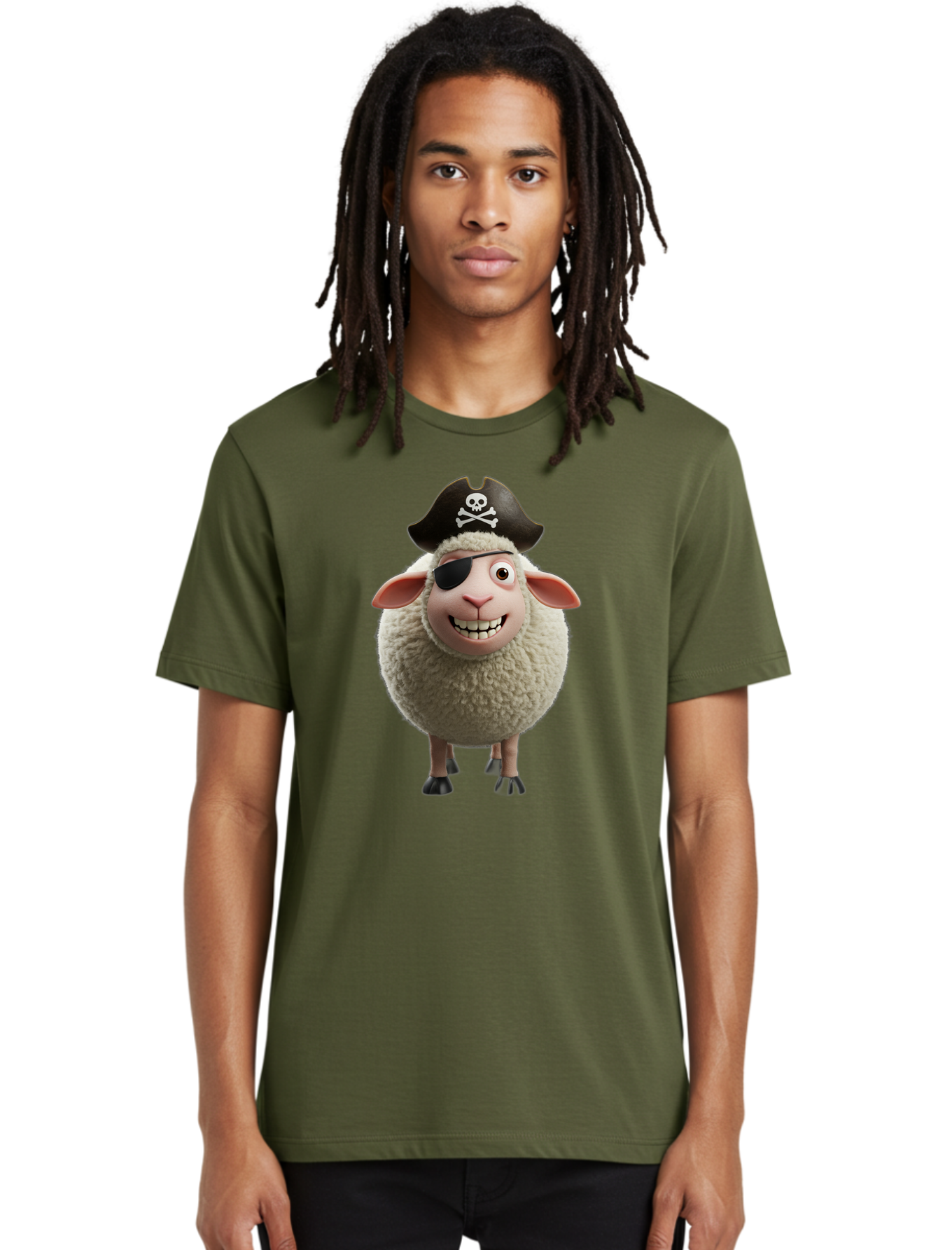 Pirate-Sheep Men'S Graphic Tee, 100% Cotton, Comfortable Casual Summer Wear, Machine Washable, Cartoon Sheep, Pirate Costume, Eye Patch, Skull And Crossbones Hat, Fluffy Sheep, Playful Character, Animated Animal, Pirate Sheep Character, Bad441 26