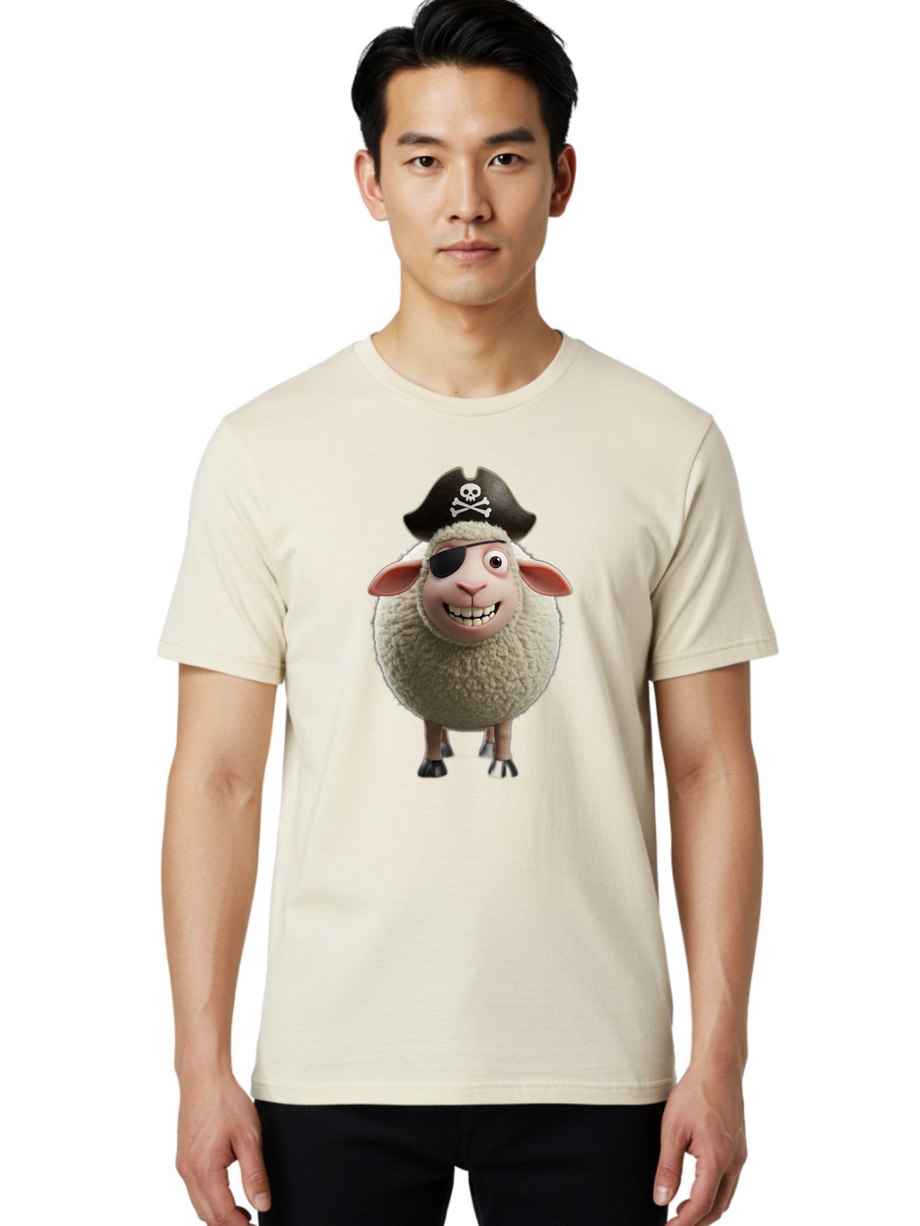 Pirate-Sheep Men'S Graphic Tee, 100% Cotton, Comfortable Casual Summer Wear, Machine Washable, Cartoon Sheep, Pirate Costume, Eye Patch, Skull And Crossbones Hat, Fluffy Sheep, Playful Character, Animated Animal, Pirate Sheep Character, Bad441 17