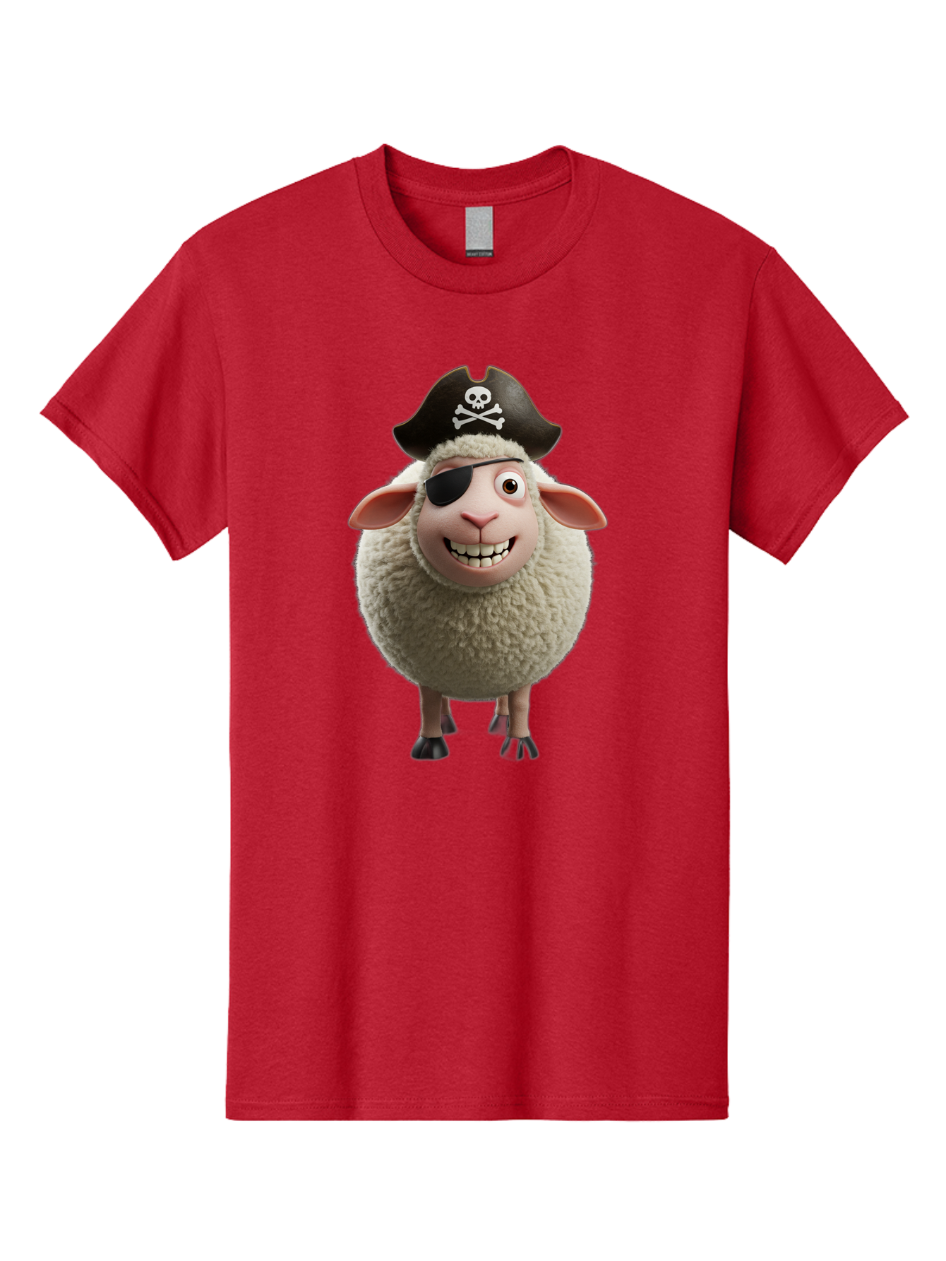 Pirate-Sheep Men'S Graphic Tee, 100% Cotton, Comfortable Casual Summer Wear, Machine Washable, Cartoon Sheep, Pirate Costume, Eye Patch, Skull And Crossbones Hat, Fluffy Sheep, Playful Character, Animated Animal, Pirate Sheep Character, Bad441 15