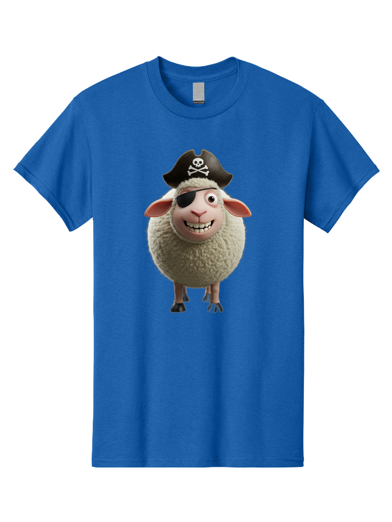 Pirate-Sheep Men'S Graphic Tee, 100% Cotton, Comfortable Casual Summer Wear, Machine Washable, Cartoon Sheep, Pirate Costume, Eye Patch, Skull And Crossbones Hat, Fluffy Sheep, Playful Character, Animated Animal, Pirate Sheep Character, Bad441 9