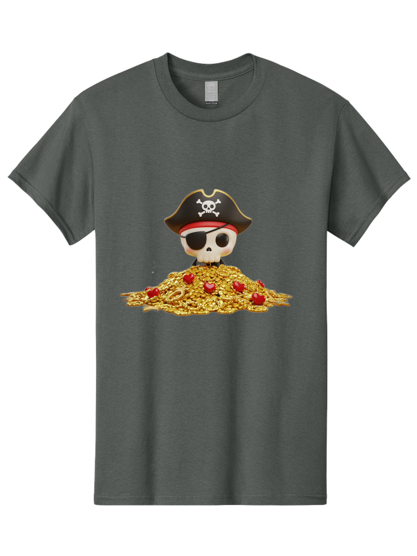 Pirate-Skull Men'S Graphic Tee, 100% Cotton, Comfortable Casual Summer Wear, Machine Washable, Pirate Skull, Treasure Pile, Gold Coins, Jewels, Eye Patch, Pirate Hat, Skull And Crossbones, Pirate Booty, Swashbuckling Adventure, Treasure Hunt, Bad442 6