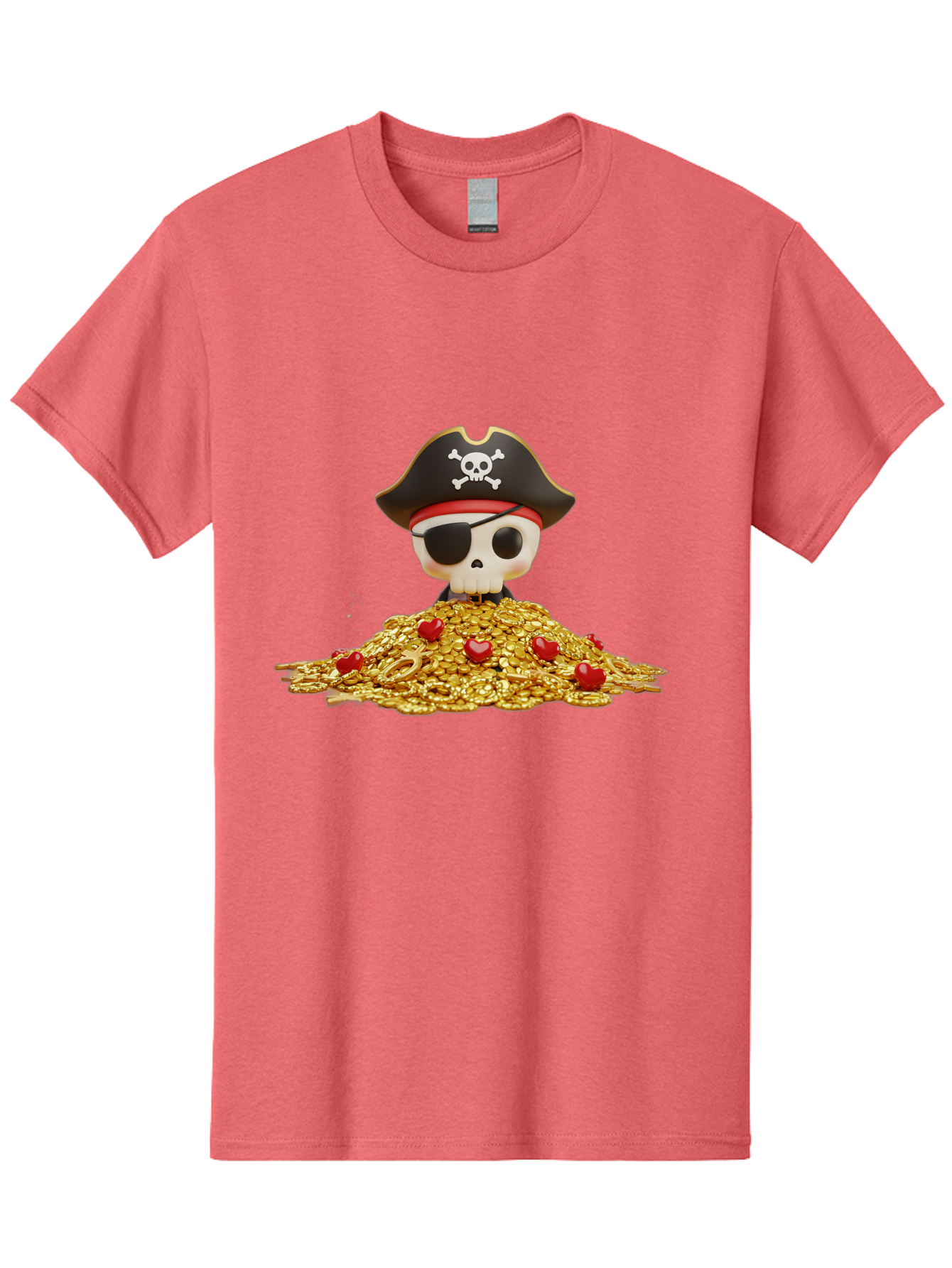 Pirate-Skull Men'S Graphic Tee, 100% Cotton, Comfortable Casual Summer Wear, Machine Washable, Pirate Skull, Treasure Pile, Gold Coins, Jewels, Eye Patch, Pirate Hat, Skull And Crossbones, Pirate Booty, Swashbuckling Adventure, Treasure Hunt, Bad442 14