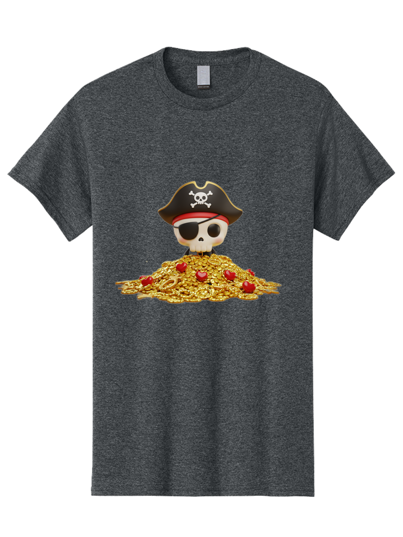 Pirate-Skull Men'S Graphic Tee, 100% Cotton, Comfortable Casual Summer Wear, Machine Washable, Pirate Skull, Treasure Pile, Gold Coins, Jewels, Eye Patch, Pirate Hat, Skull And Crossbones, Pirate Booty, Swashbuckling Adventure, Treasure Hunt, Bad442 9