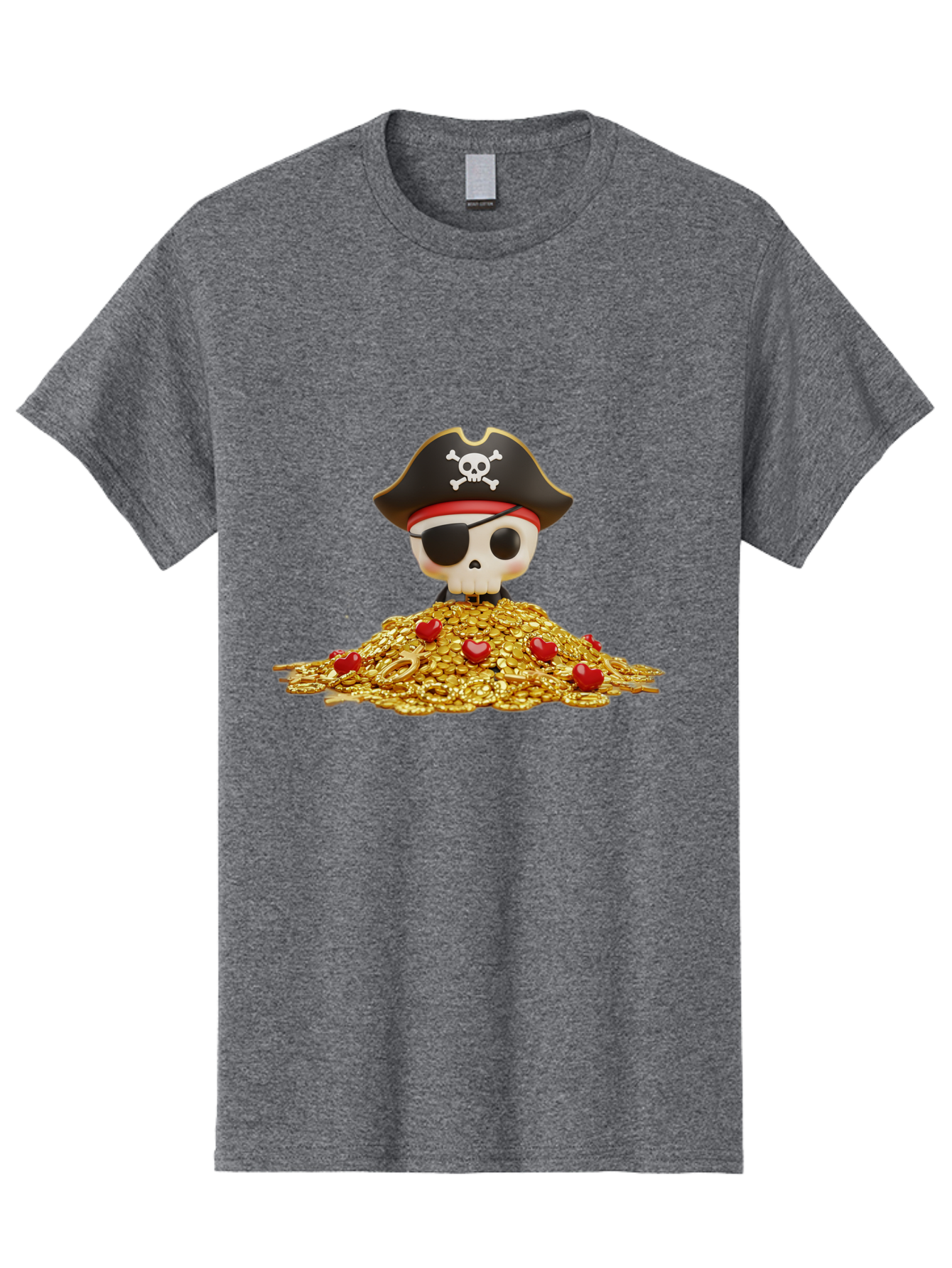 Pirate-Skull Men'S Graphic Tee, 100% Cotton, Comfortable Casual Summer Wear, Machine Washable, Pirate Skull, Treasure Pile, Gold Coins, Jewels, Eye Patch, Pirate Hat, Skull And Crossbones, Pirate Booty, Swashbuckling Adventure, Treasure Hunt, Bad442 15
