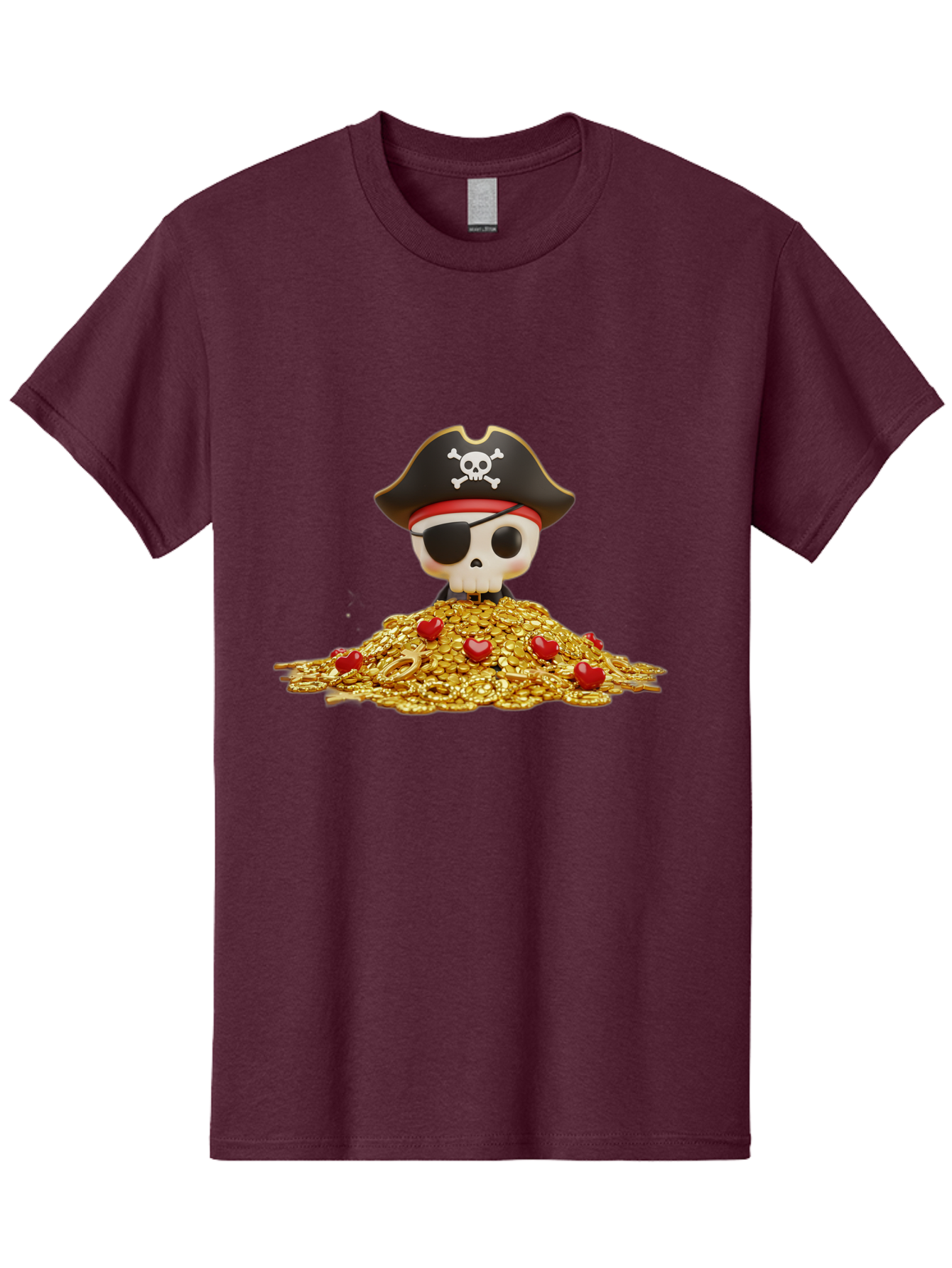 Pirate-Skull Men'S Graphic Tee, 100% Cotton, Comfortable Casual Summer Wear, Machine Washable, Pirate Skull, Treasure Pile, Gold Coins, Jewels, Eye Patch, Pirate Hat, Skull And Crossbones, Pirate Booty, Swashbuckling Adventure, Treasure Hunt, Bad442 10