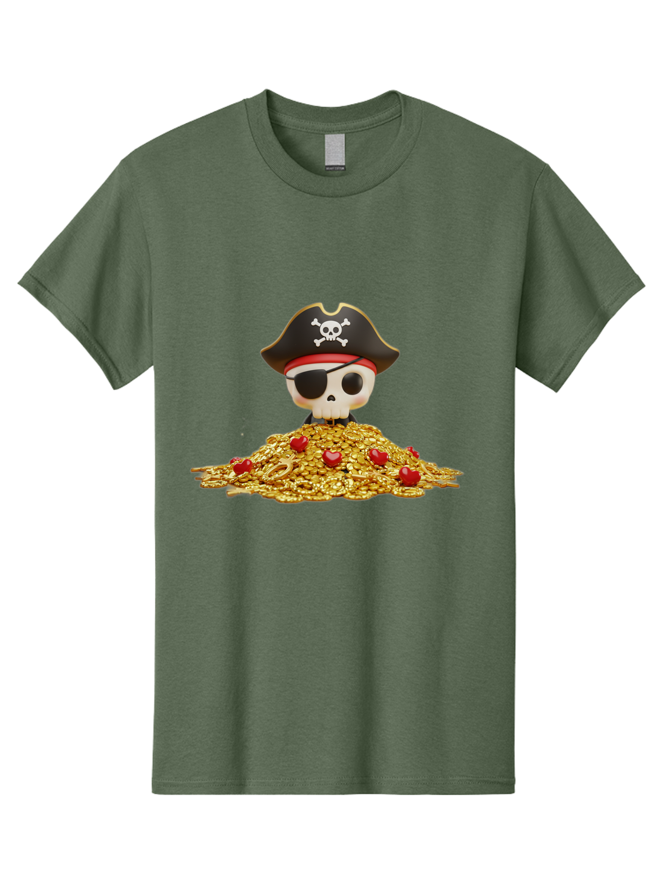 Pirate-Skull Men'S Graphic Tee, 100% Cotton, Comfortable Casual Summer Wear, Machine Washable, Pirate Skull, Treasure Pile, Gold Coins, Jewels, Eye Patch, Pirate Hat, Skull And Crossbones, Pirate Booty, Swashbuckling Adventure, Treasure Hunt, Bad442 12