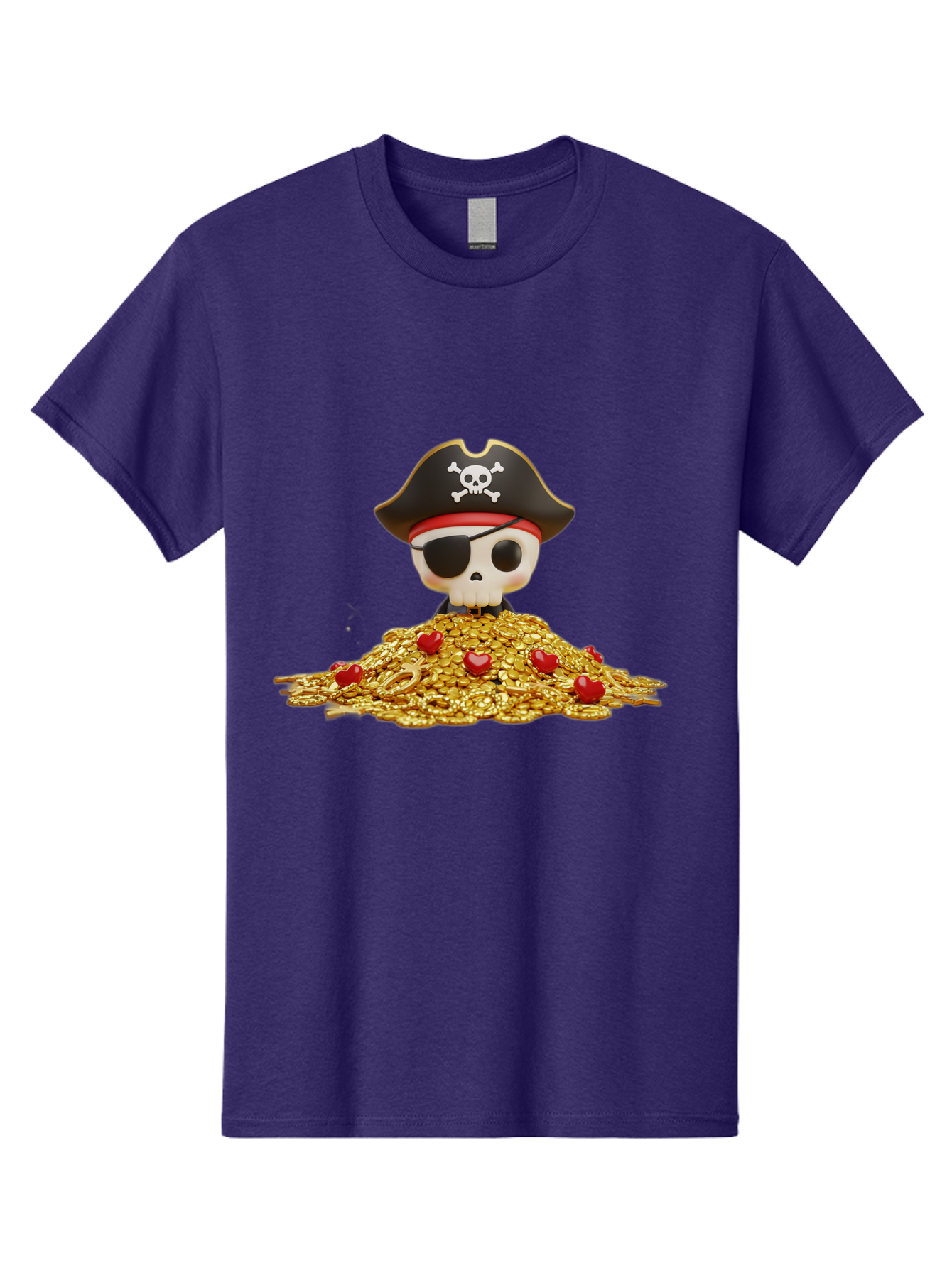 Pirate-Skull Men'S Graphic Tee, 100% Cotton, Comfortable Casual Summer Wear, Machine Washable, Pirate Skull, Treasure Pile, Gold Coins, Jewels, Eye Patch, Pirate Hat, Skull And Crossbones, Pirate Booty, Swashbuckling Adventure, Treasure Hunt, Bad442 4