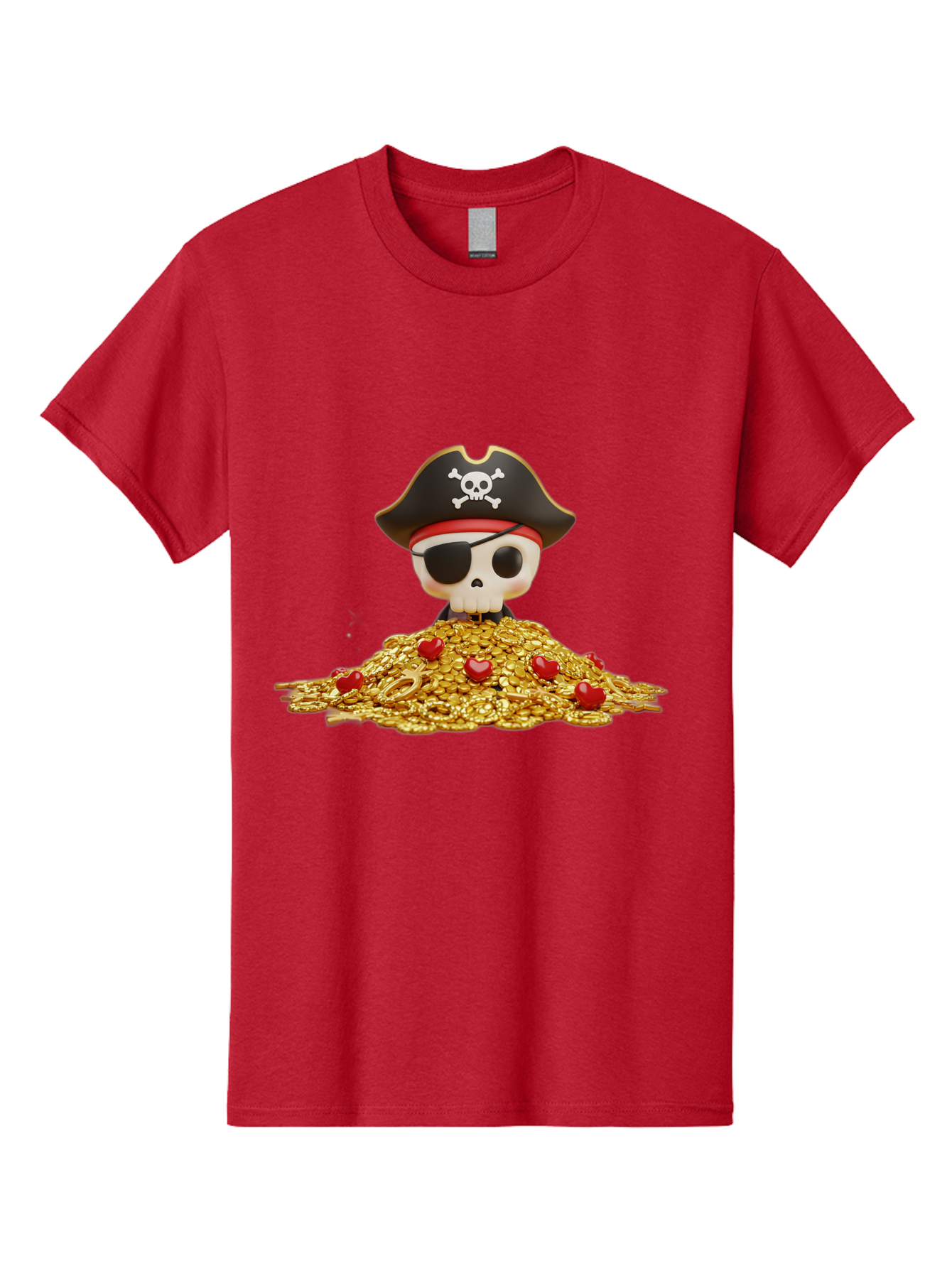Pirate-Skull Men'S Graphic Tee, 100% Cotton, Comfortable Casual Summer Wear, Machine Washable, Pirate Skull, Treasure Pile, Gold Coins, Jewels, Eye Patch, Pirate Hat, Skull And Crossbones, Pirate Booty, Swashbuckling Adventure, Treasure Hunt, Bad442 7