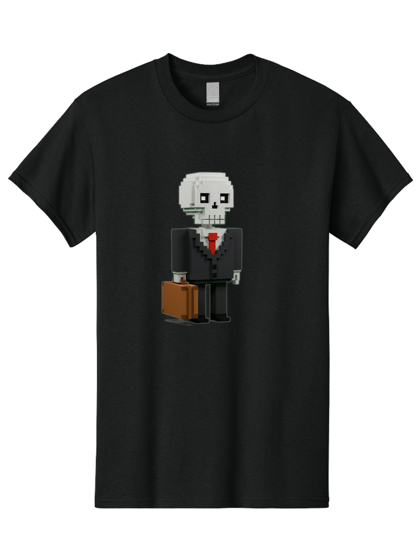 Pixel-Skull-Businessman Men'S Graphic Tee, 100% Cotton, Comfortable Casual Summer Wear, Machine Washable, Pixel Art Skeleton, Skull Character, Business Attire, Black Suit, Red Tie, Briefcase, Video Game Style, Cartoon Character, Bad443 11