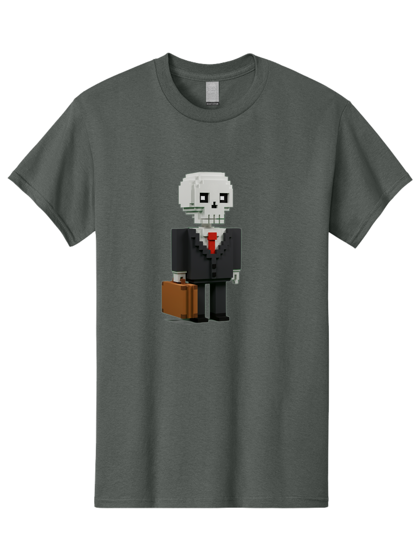 Pixel-Skull-Businessman Men'S Graphic Tee, 100% Cotton, Comfortable Casual Summer Wear, Machine Washable, Pixel Art Skeleton, Skull Character, Business Attire, Black Suit, Red Tie, Briefcase, Video Game Style, Cartoon Character, Bad443 15
