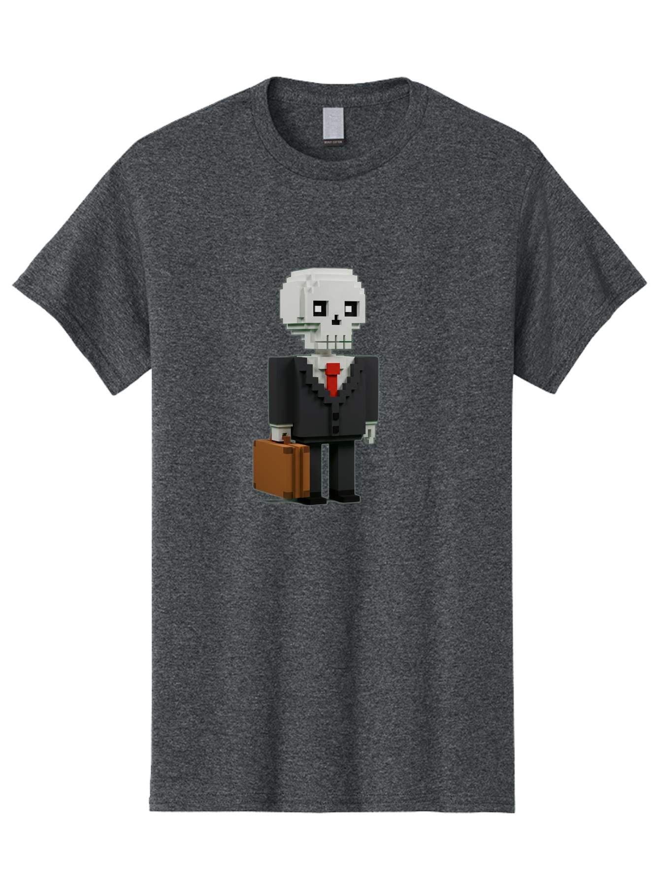 Pixel-Skull-Businessman Men'S Graphic Tee, 100% Cotton, Comfortable Casual Summer Wear, Machine Washable, Pixel Art Skeleton, Skull Character, Business Attire, Black Suit, Red Tie, Briefcase, Video Game Style, Cartoon Character, Bad443 7