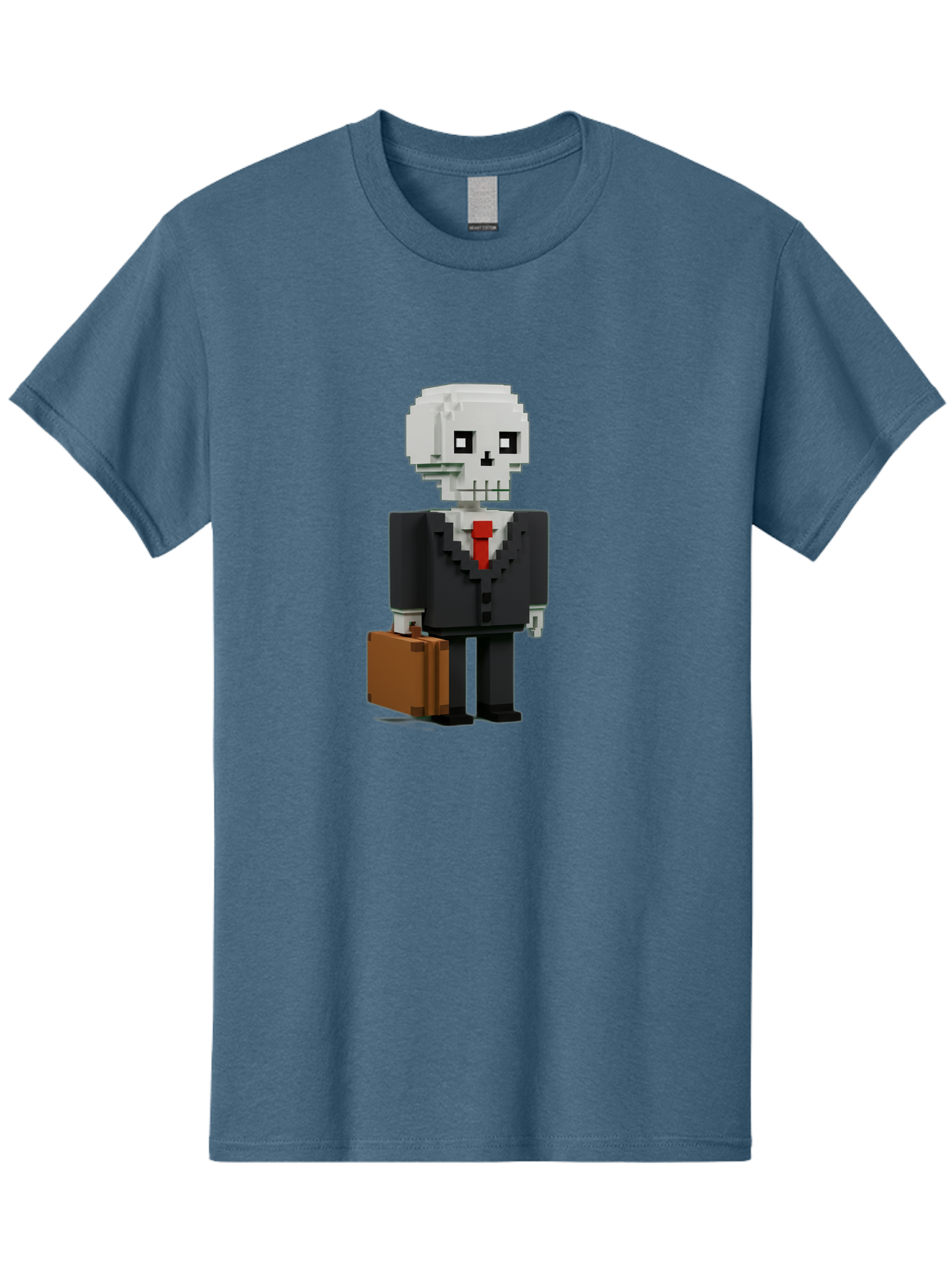 Pixel-Skull-Businessman Men'S Graphic Tee, 100% Cotton, Comfortable Casual Summer Wear, Machine Washable, Pixel Art Skeleton, Skull Character, Business Attire, Black Suit, Red Tie, Briefcase, Video Game Style, Cartoon Character, Bad443 1