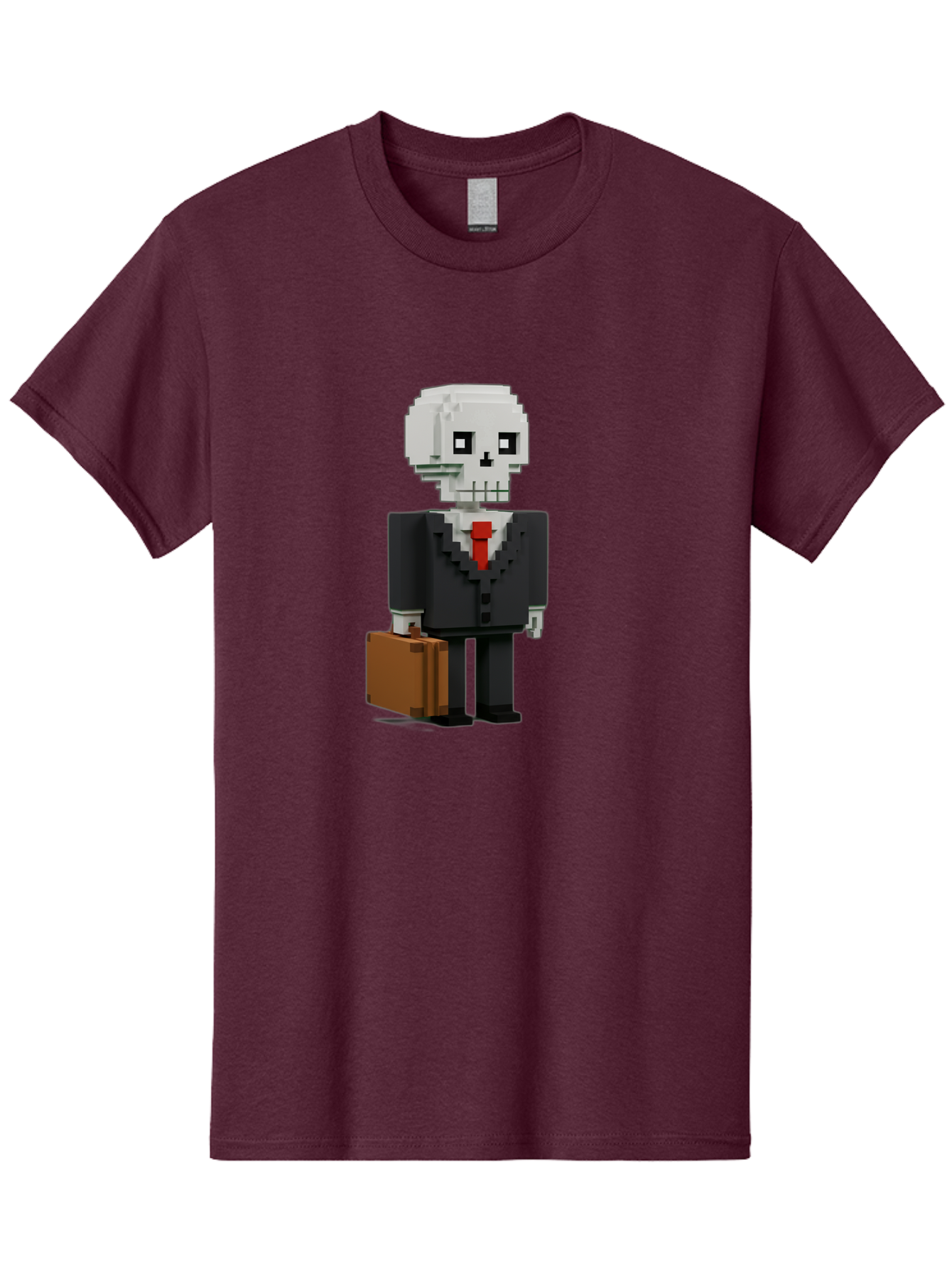 Pixel-Skull-Businessman Men'S Graphic Tee, 100% Cotton, Comfortable Casual Summer Wear, Machine Washable, Pixel Art Skeleton, Skull Character, Business Attire, Black Suit, Red Tie, Briefcase, Video Game Style, Cartoon Character, Bad443 9