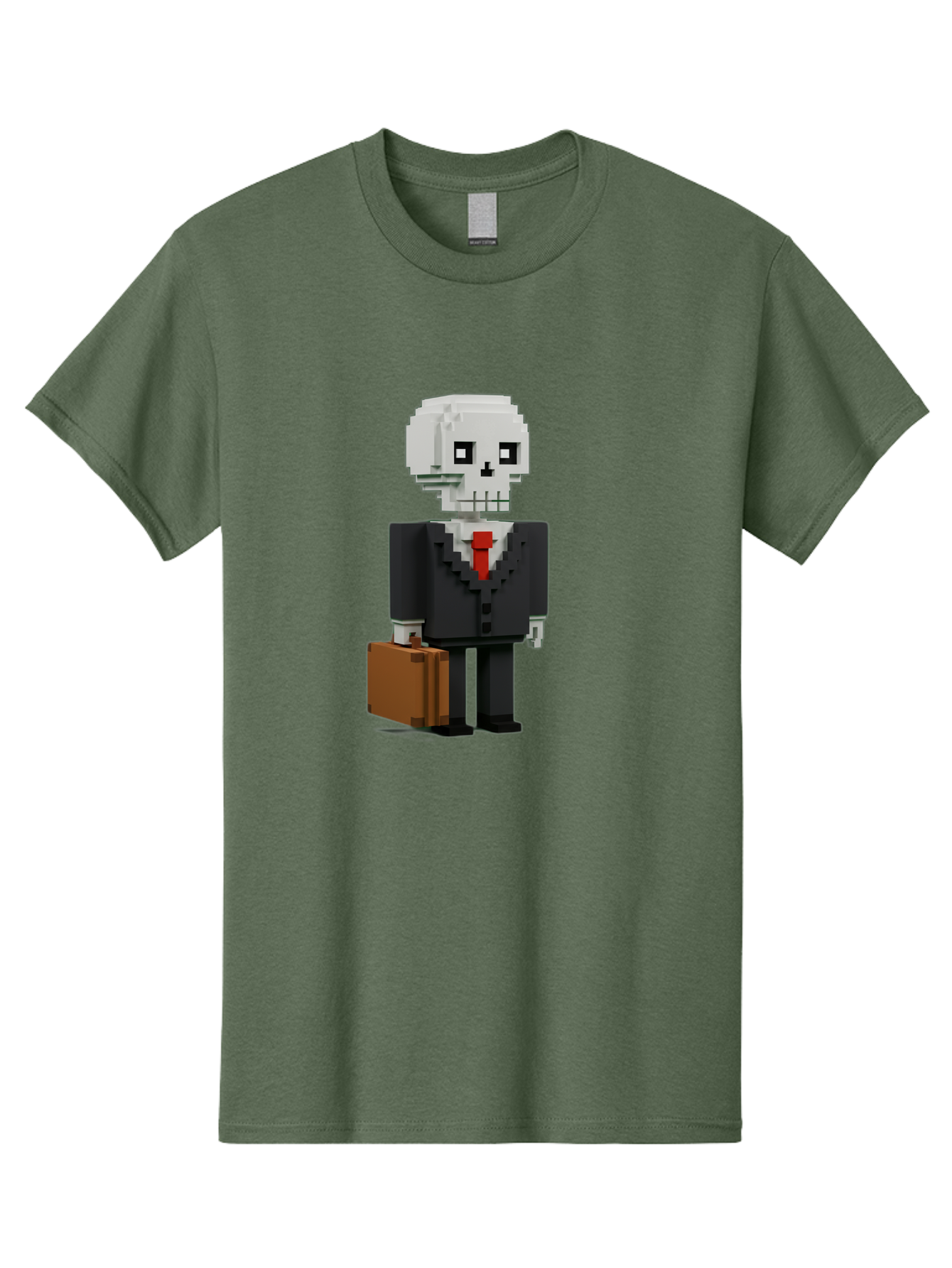 Pixel-Skull-Businessman Men'S Graphic Tee, 100% Cotton, Comfortable Casual Summer Wear, Machine Washable, Pixel Art Skeleton, Skull Character, Business Attire, Black Suit, Red Tie, Briefcase, Video Game Style, Cartoon Character, Bad443 4