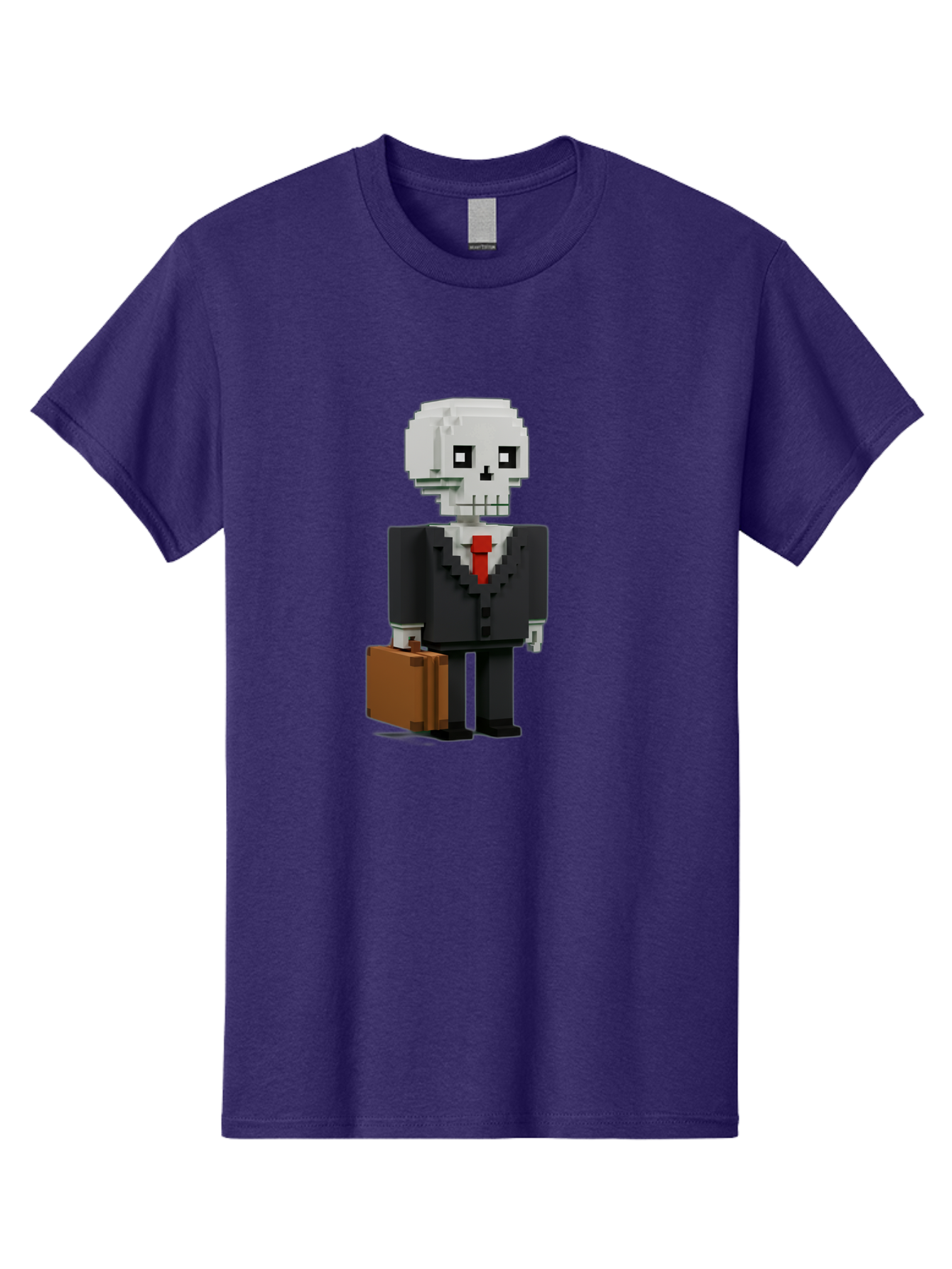 Pixel-Skull-Businessman Men'S Graphic Tee, 100% Cotton, Comfortable Casual Summer Wear, Machine Washable, Pixel Art Skeleton, Skull Character, Business Attire, Black Suit, Red Tie, Briefcase, Video Game Style, Cartoon Character, Bad443 13