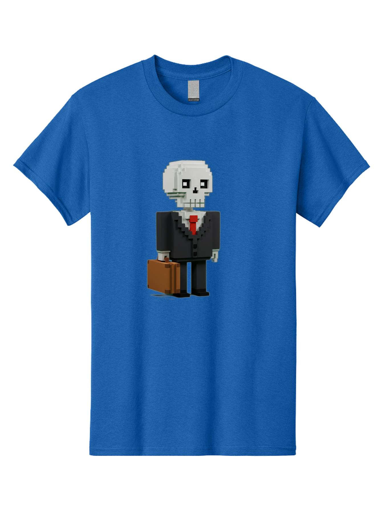 Pixel-Skull-Businessman Men'S Graphic Tee, 100% Cotton, Comfortable Casual Summer Wear, Machine Washable, Pixel Art Skeleton, Skull Character, Business Attire, Black Suit, Red Tie, Briefcase, Video Game Style, Cartoon Character, Bad443 8