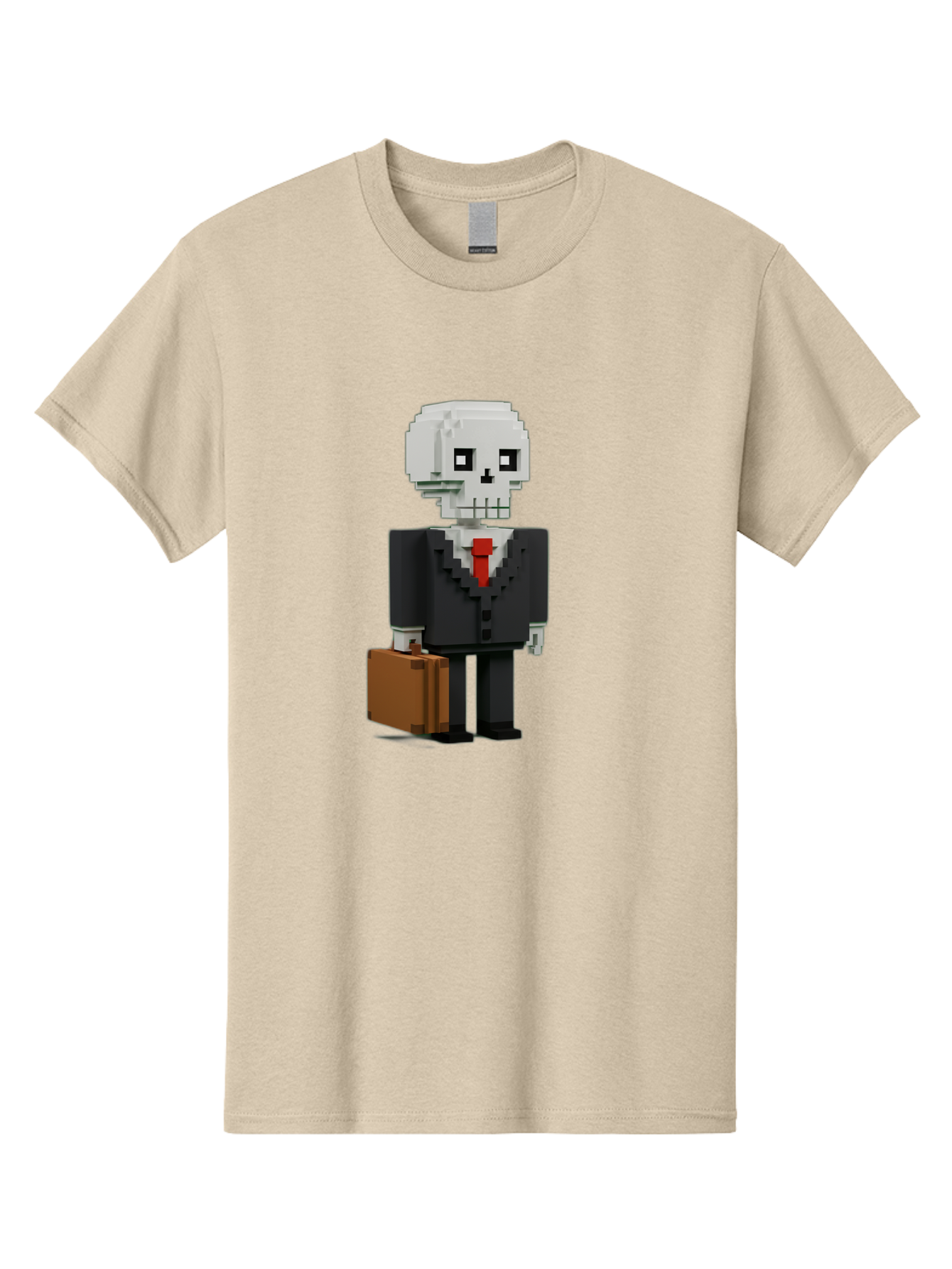Pixel-Skull-Businessman Men'S Graphic Tee, 100% Cotton, Comfortable Casual Summer Wear, Machine Washable, Pixel Art Skeleton, Skull Character, Business Attire, Black Suit, Red Tie, Briefcase, Video Game Style, Cartoon Character, Bad443 5