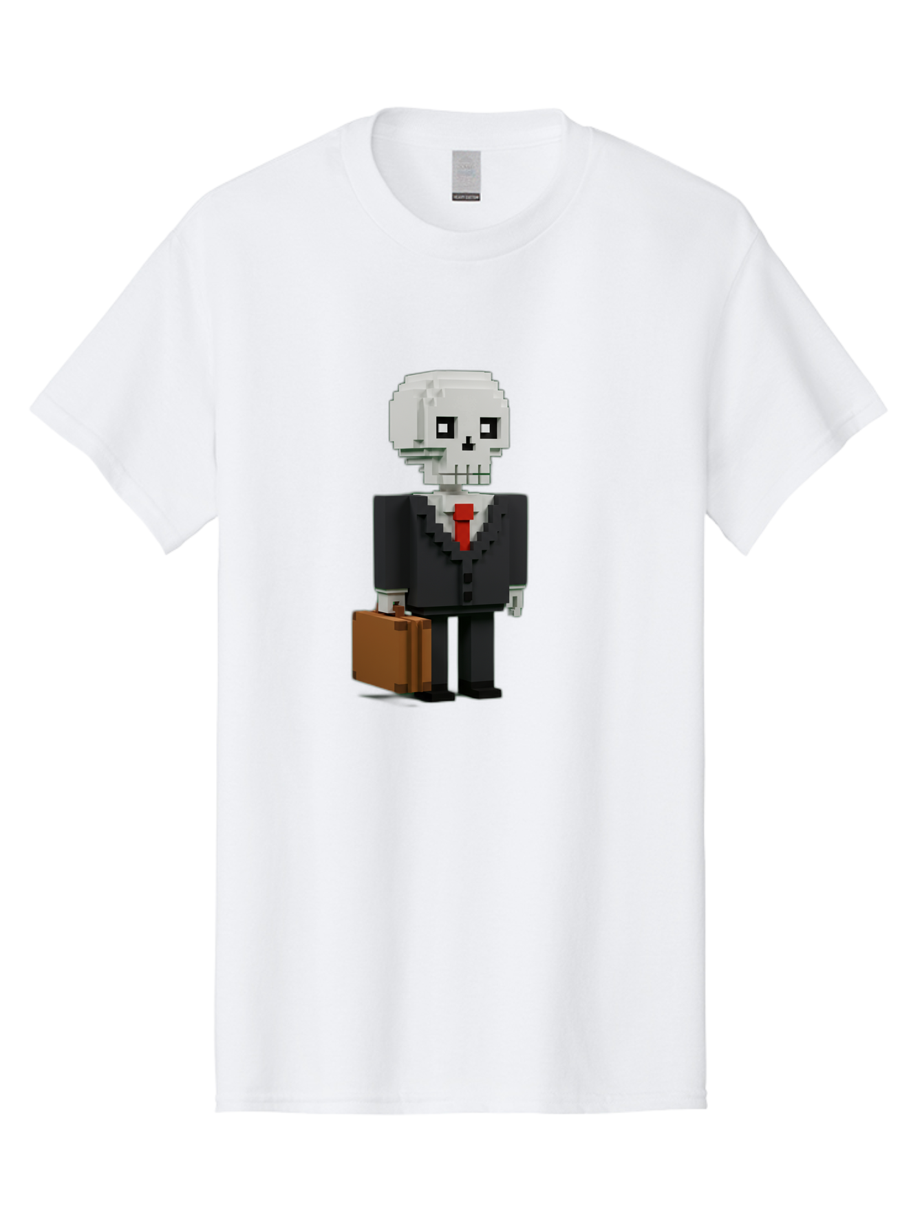 Pixel-Skull-Businessman Men'S Graphic Tee, 100% Cotton, Comfortable Casual Summer Wear, Machine Washable, Pixel Art Skeleton, Skull Character, Business Attire, Black Suit, Red Tie, Briefcase, Video Game Style, Cartoon Character, Bad443 12