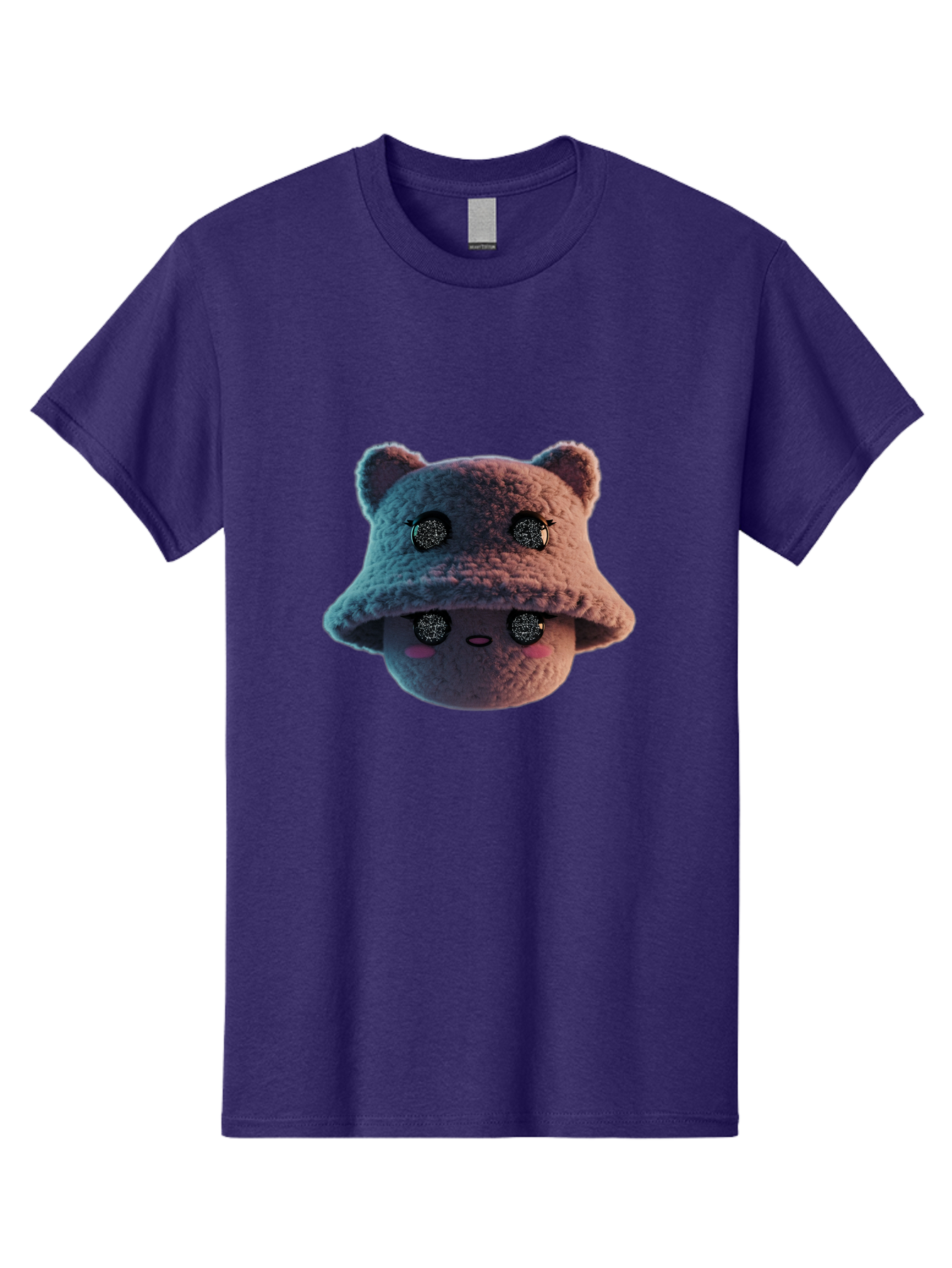 Plushie-Character Men'S Graphic Tee, 100% Cotton, Comfortable Casual Summer Wear, Machine Washable, Cute Cartoon Character, Fluffy Teddy Bear, Kawaii Plush Toy, Round Face, Sparkly Eyes, Soft Pink Cheeks, Funny Expression, Endearing Design, Bad447 4