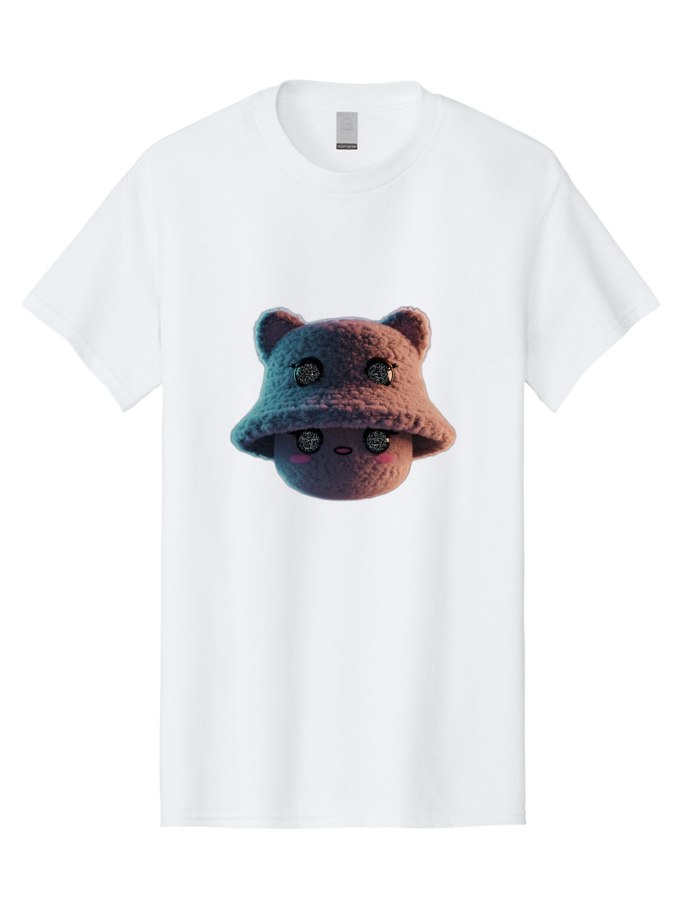 Plushie-Character Men'S Graphic Tee, 100% Cotton, Comfortable Casual Summer Wear, Machine Washable, Cute Cartoon Character, Fluffy Teddy Bear, Kawaii Plush Toy, Round Face, Sparkly Eyes, Soft Pink Cheeks, Funny Expression, Endearing Design, Bad447 9