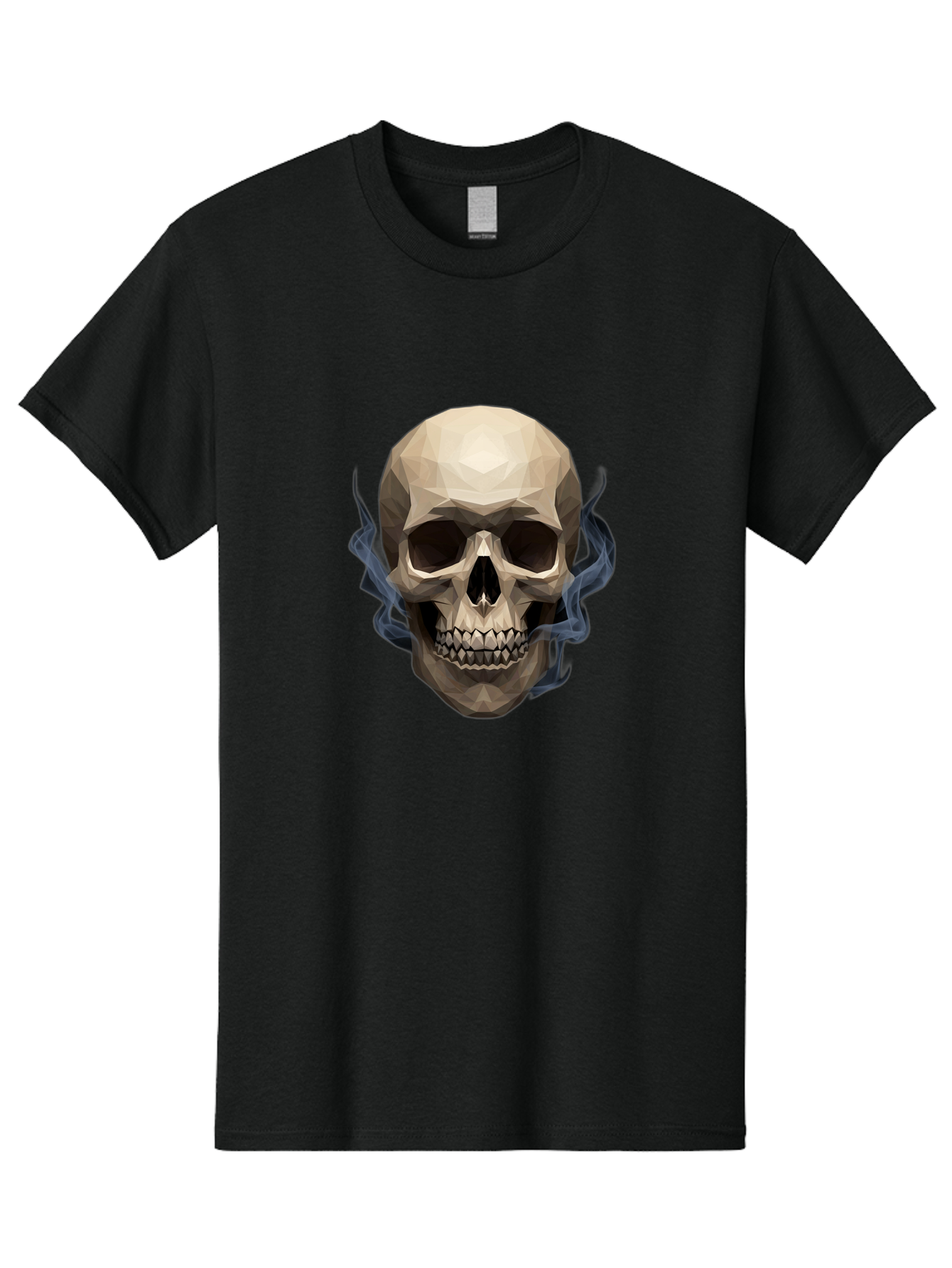 Polygonal-Skull Men'S Graphic Tee, 100% Cotton, Comfortable Casual Summer Wear, Machine Washable, Human Skull, Geometric Shapes, Low Poly Art, Smoke Coming Out, Dark Eye Sockets, Teeth, Mystical, Low Poly, Abstract Art, Skull Design Bad450 1