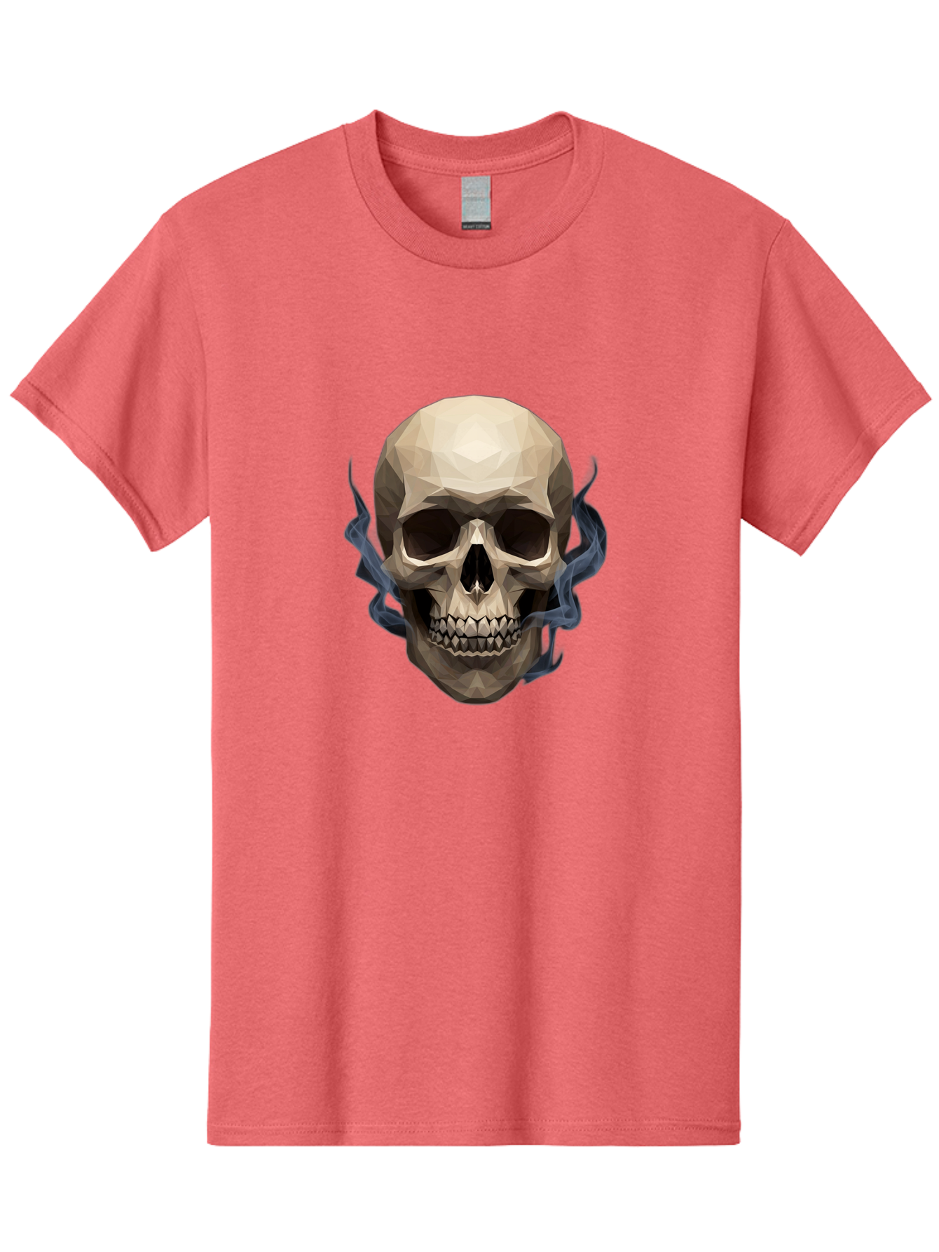 Polygonal-Skull Men'S Graphic Tee, 100% Cotton, Comfortable Casual Summer Wear, Machine Washable, Human Skull, Geometric Shapes, Low Poly Art, Smoke Coming Out, Dark Eye Sockets, Teeth, Mystical, Low Poly, Abstract Art, Skull Design Bad450 3