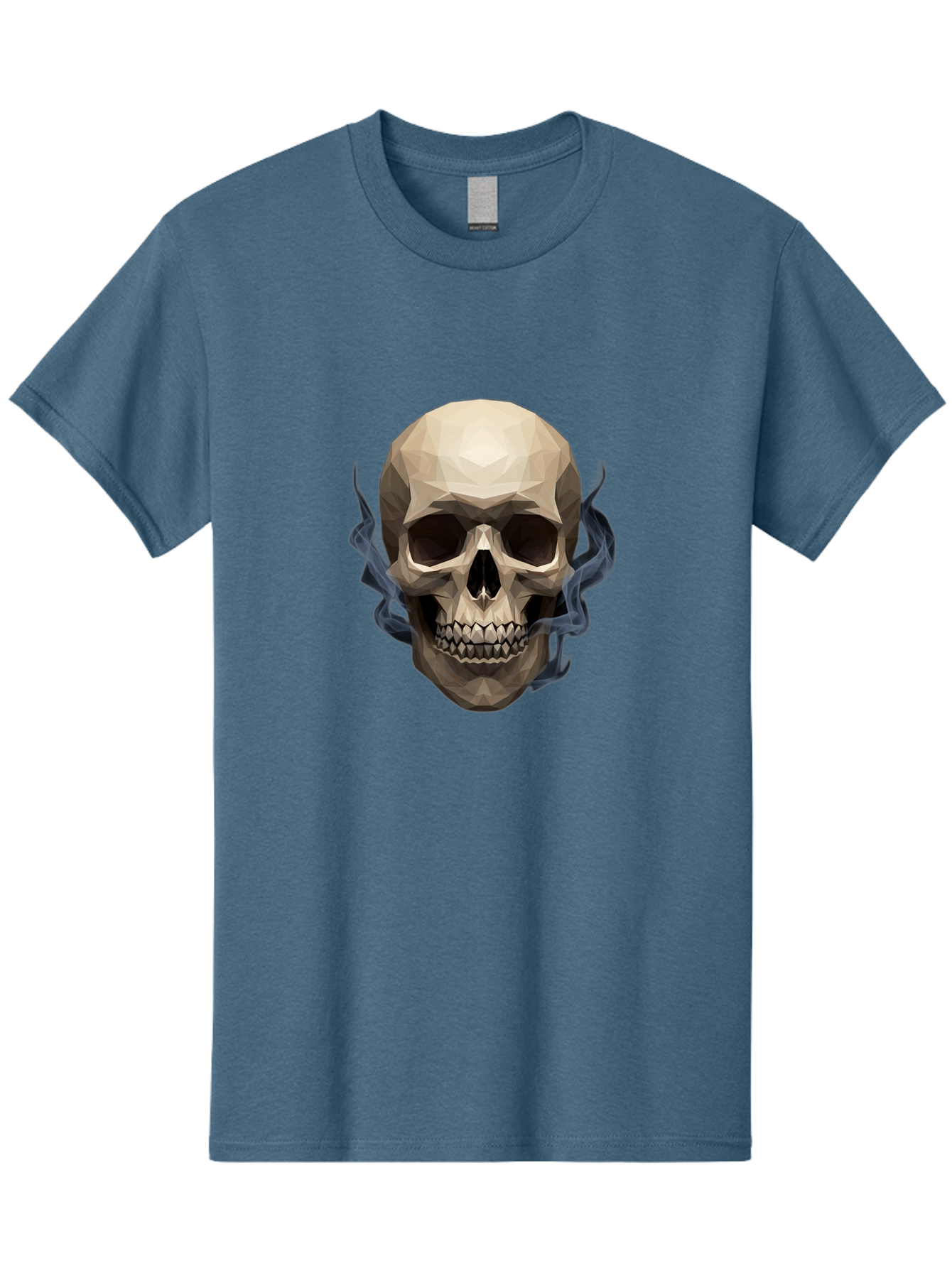 Polygonal-Skull Men'S Graphic Tee, 100% Cotton, Comfortable Casual Summer Wear, Machine Washable, Human Skull, Geometric Shapes, Low Poly Art, Smoke Coming Out, Dark Eye Sockets, Teeth, Mystical, Low Poly, Abstract Art, Skull Design Bad450 10
