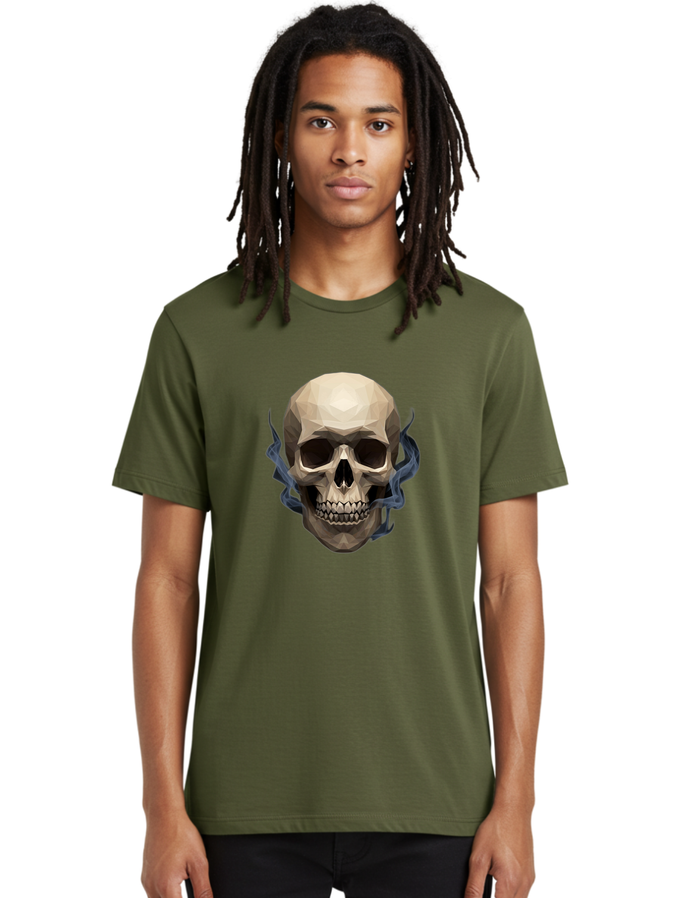 Polygonal-Skull Men'S Graphic Tee, 100% Cotton, Comfortable Casual Summer Wear, Machine Washable, Human Skull, Geometric Shapes, Low Poly Art, Smoke Coming Out, Dark Eye Sockets, Teeth, Mystical, Low Poly, Abstract Art, Skull Design Bad450 23