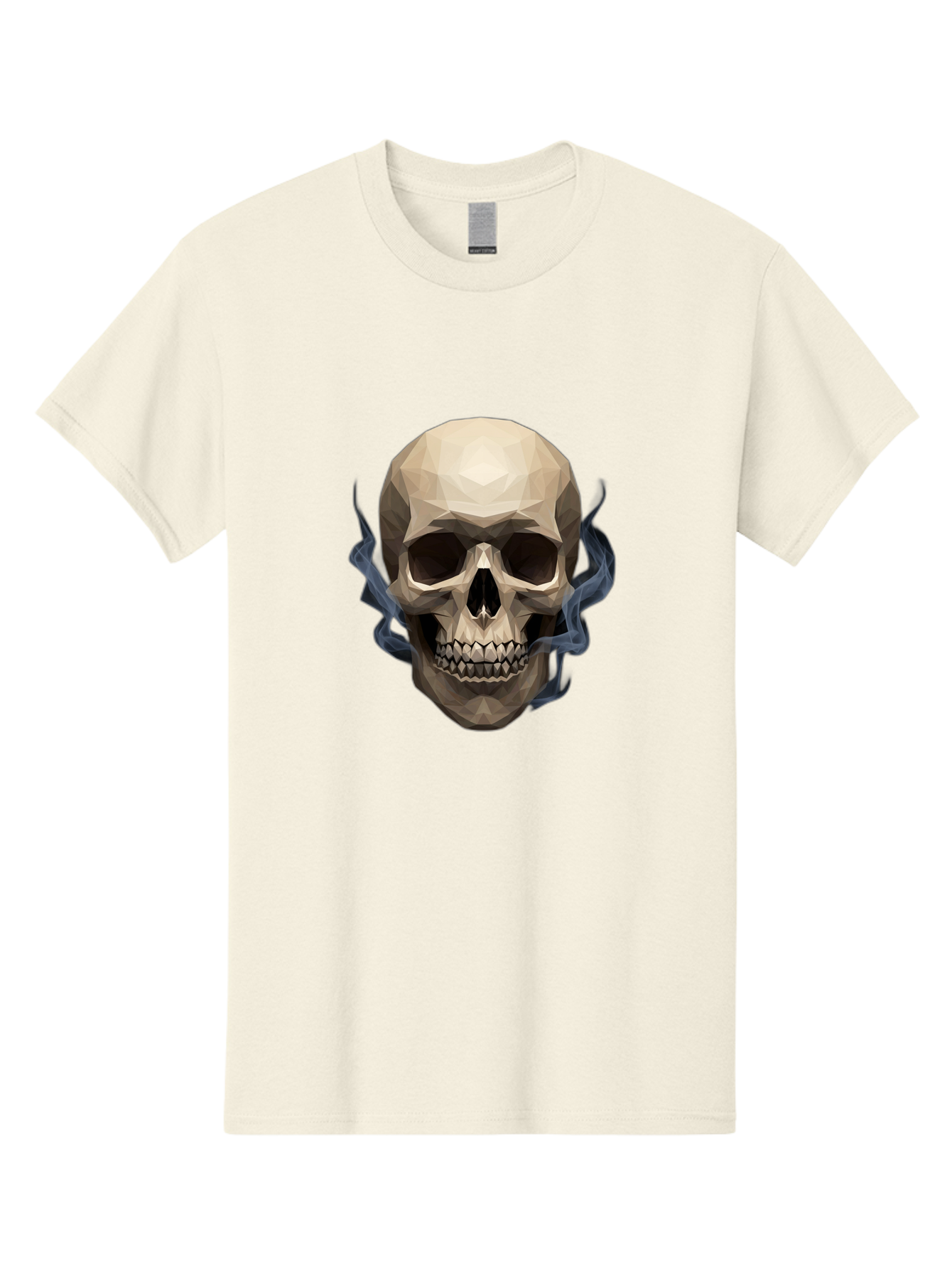 Polygonal-Skull Men'S Graphic Tee, 100% Cotton, Comfortable Casual Summer Wear, Machine Washable, Human Skull, Geometric Shapes, Low Poly Art, Smoke Coming Out, Dark Eye Sockets, Teeth, Mystical, Low Poly, Abstract Art, Skull Design Bad450 15
