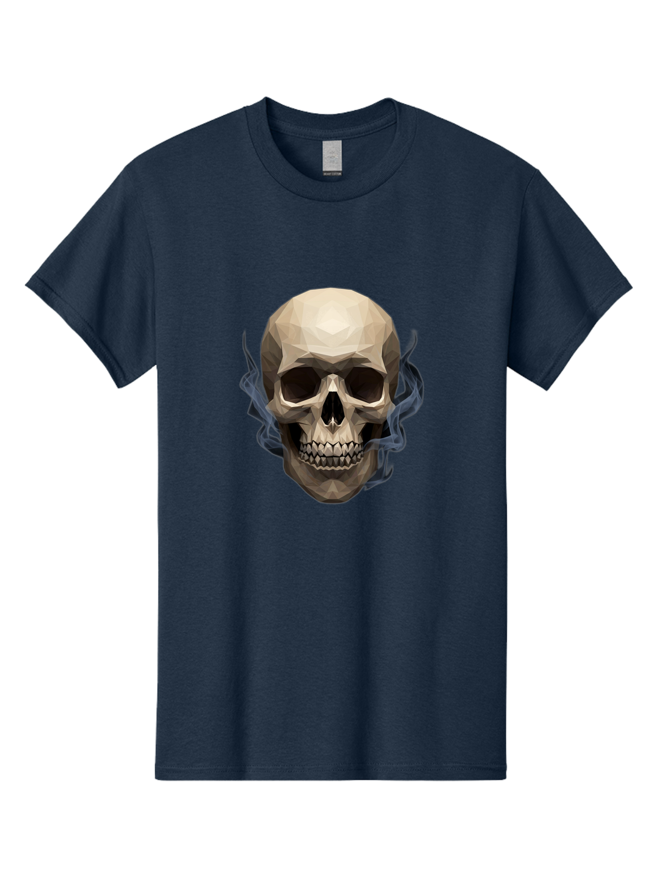 Polygonal-Skull Men'S Graphic Tee, 100% Cotton, Comfortable Casual Summer Wear, Machine Washable, Human Skull, Geometric Shapes, Low Poly Art, Smoke Coming Out, Dark Eye Sockets, Teeth, Mystical, Low Poly, Abstract Art, Skull Design Bad450 6